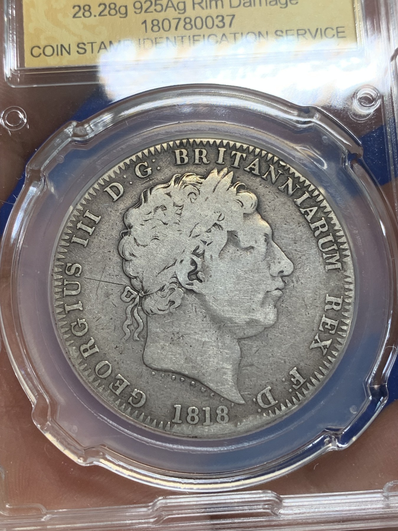 《竞宝斋》第209场-周日，周一 2场 (全场包邮) CSIS 评级 英国 1818 乔治三世 马剑克朗大银币 原味