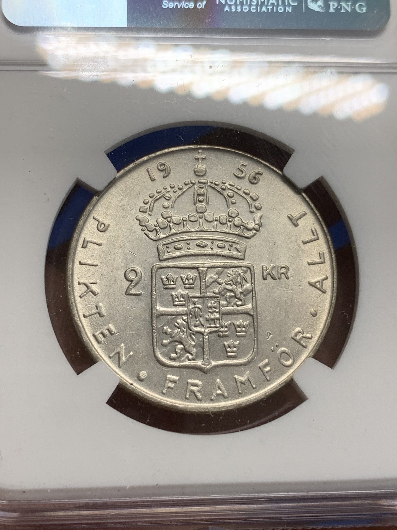 《竞宝斋》第209场-周日，周一 2场 (全场包邮) NGC MS63 1956瑞典2克朗银币