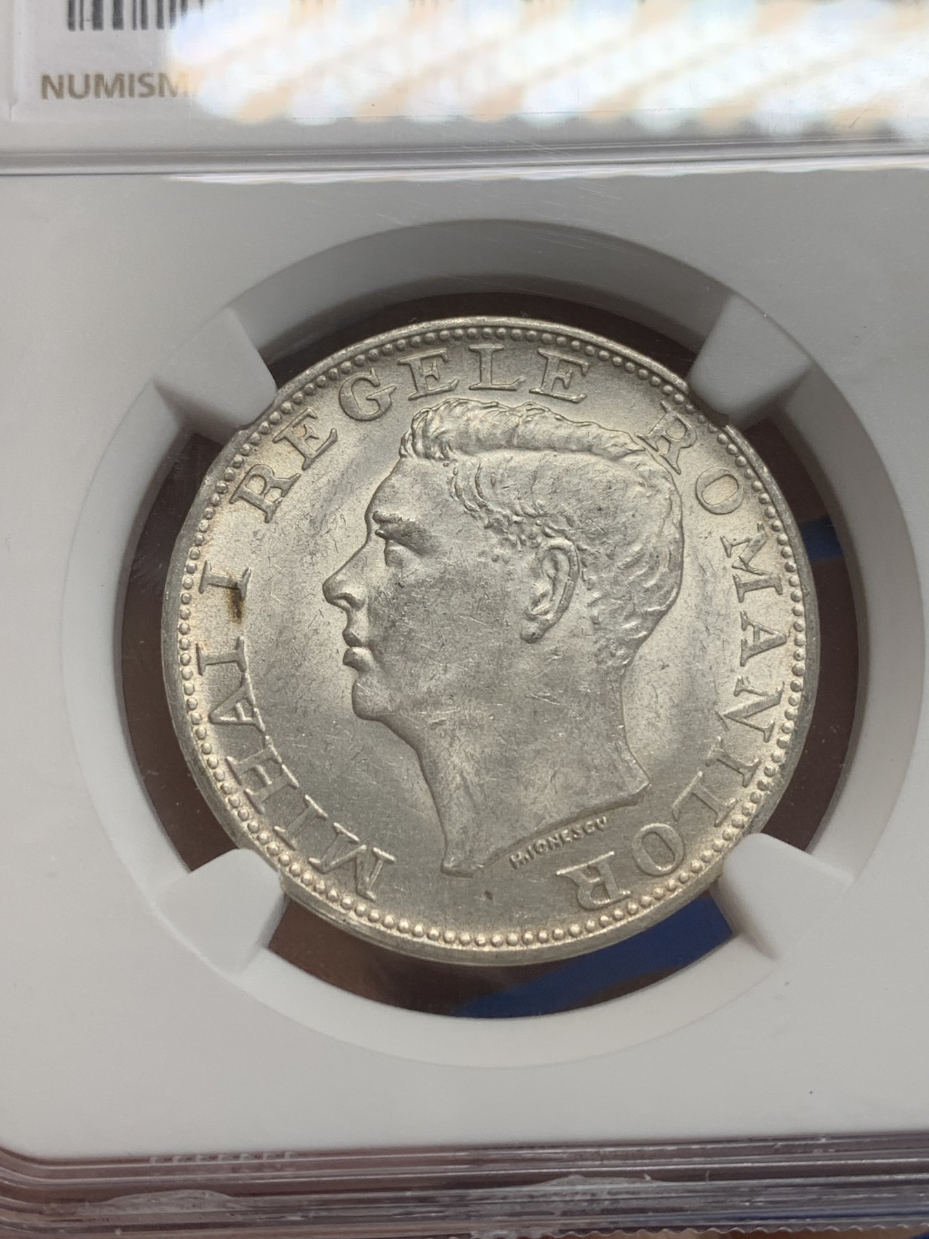 《竞宝斋》第209场-周日，周一 2场 (全场包邮) NGC-MS62 罗马尼亚1944年 500列伊银币