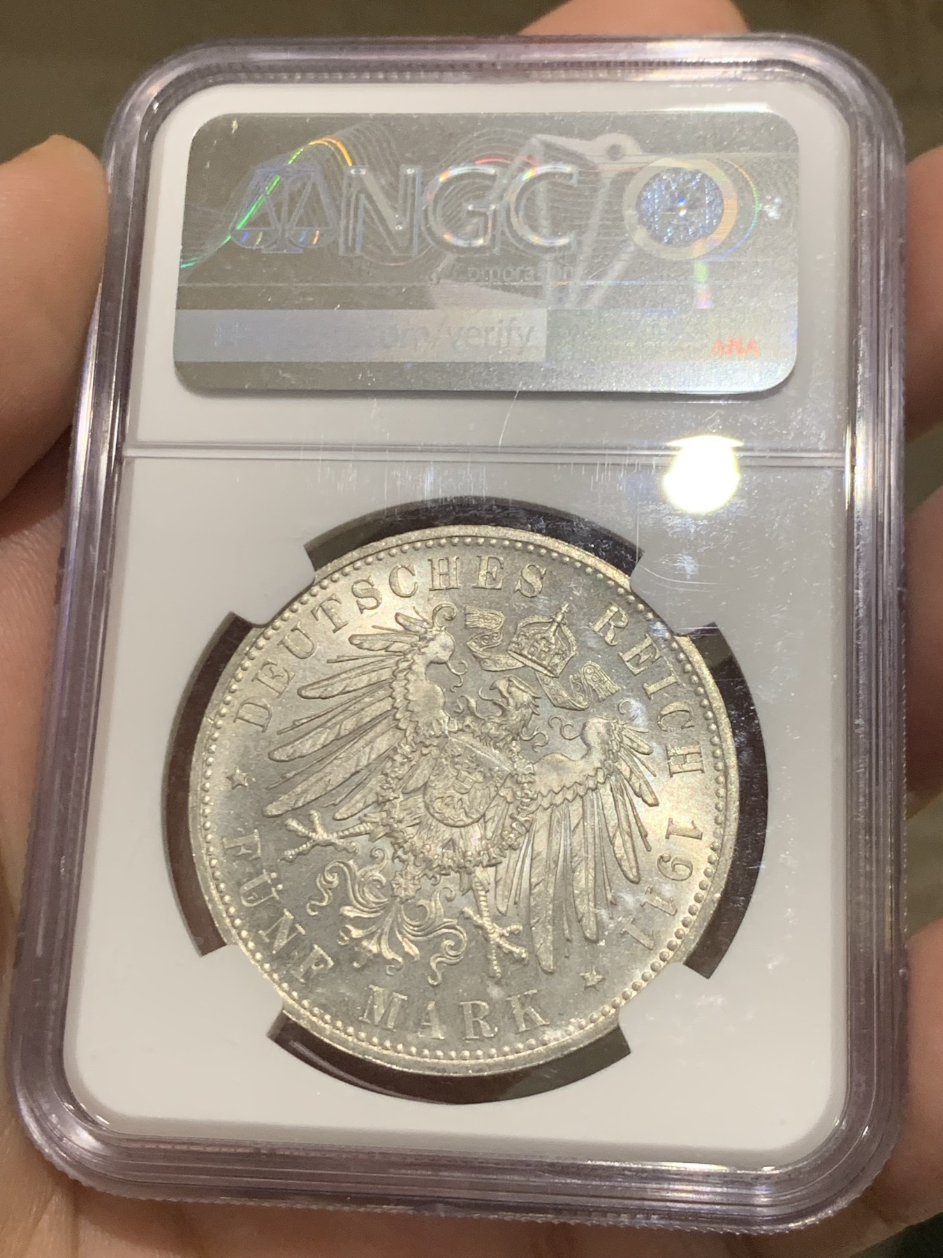 《竞宝斋》第209场-周日，周一 2场 (全场包邮) NGC-MS63 1911年  德国  巴伐利亚王国 5马克 利奥波德亲王90大寿纪念币 细节一流