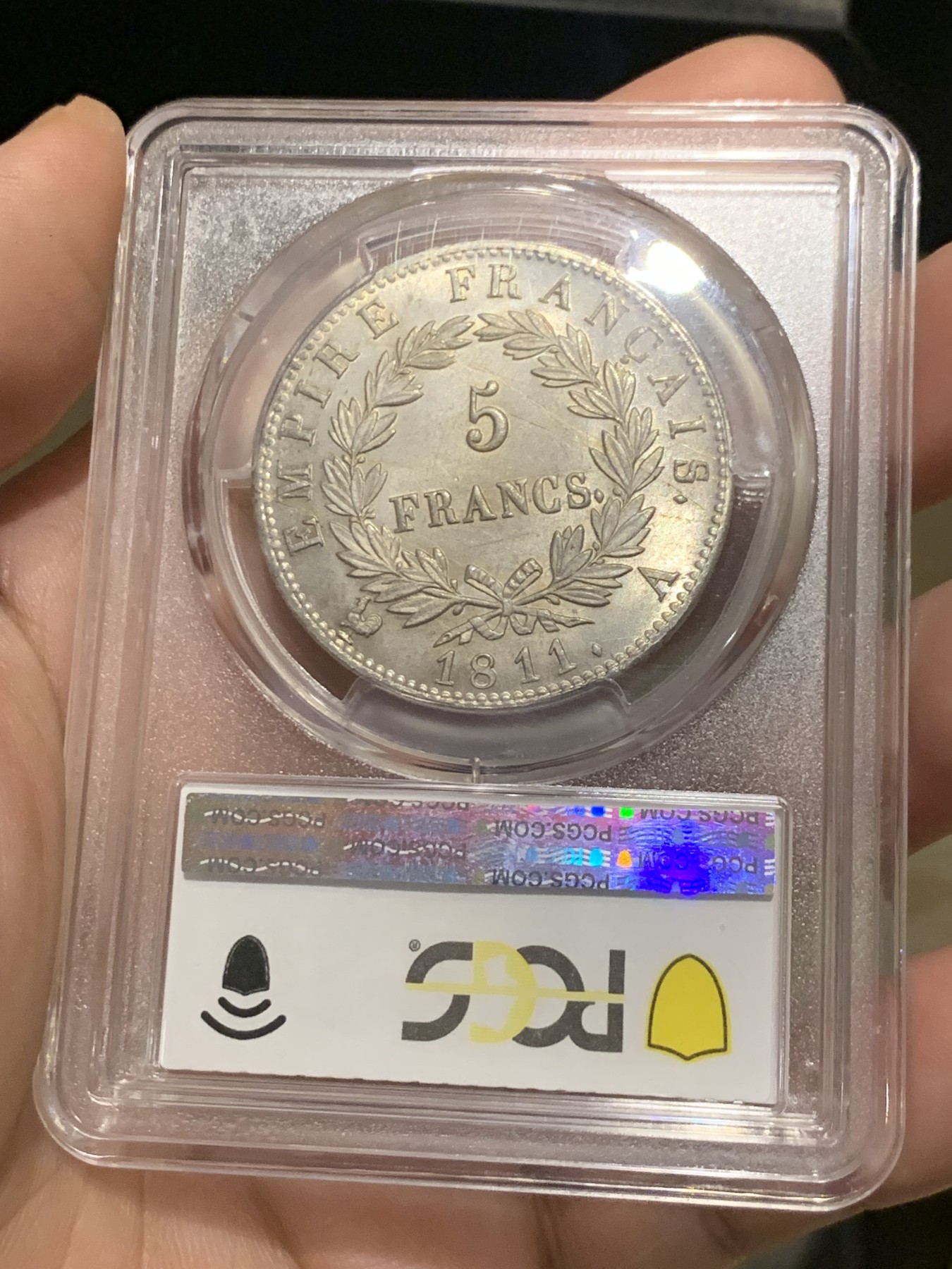 《竞宝斋》第209场-周日，周一 2场 (全场包邮) PCGS MS63 法国1811年拿破仑一世银币，车轮光细腻 底板淡黄色包浆 也是p盒子首拍高分，高分少见一步到位！