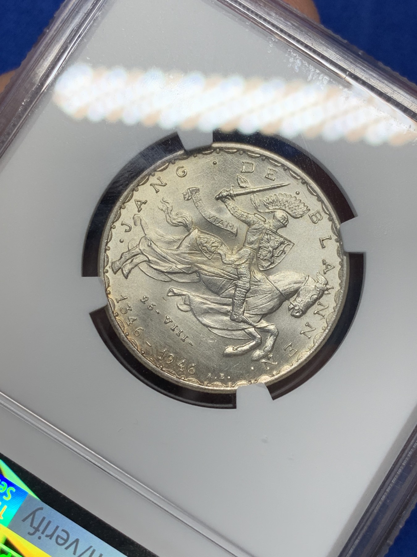 《竞宝斋》第209场-周日，周一 2场 (全场包邮) NGC-MS65 卢森堡 1946年 盲人约翰阵亡600年纪念20法郎银币