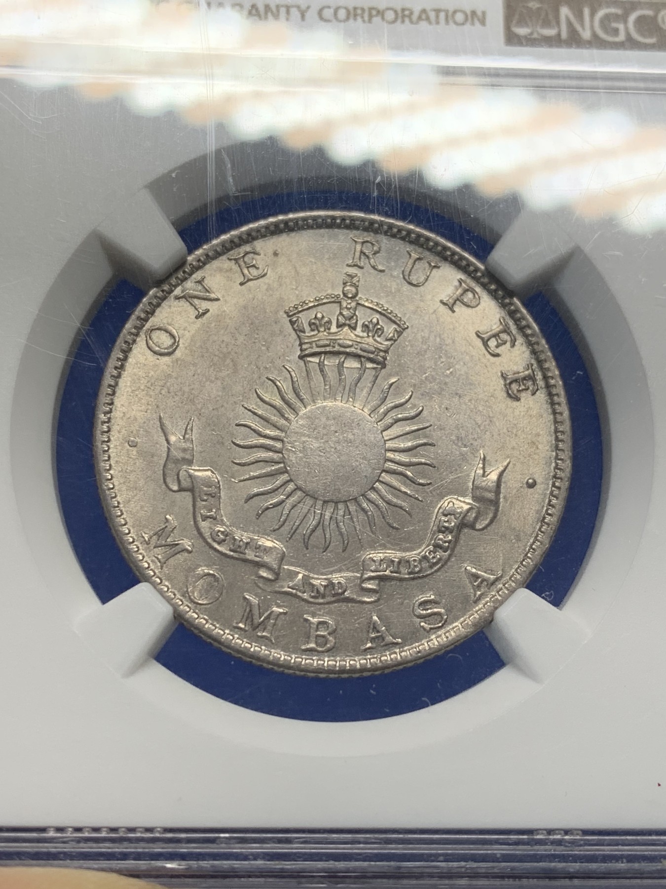 《竞宝斋》第209场-周日，周一 2场 (全场包邮) NGC-MS62 1888年蒙巴萨1卢比银币 东非著名港口，郑和留下过足迹