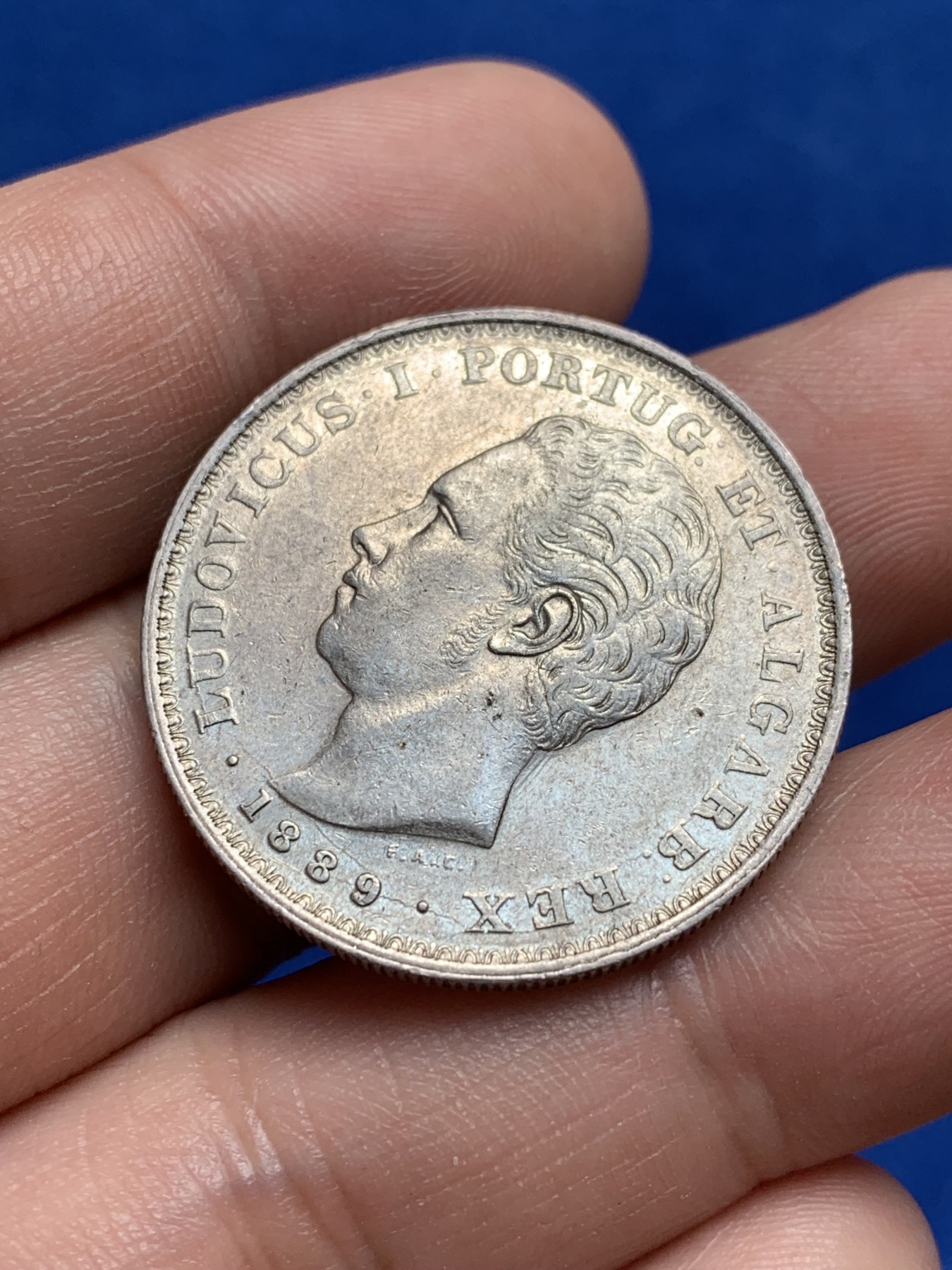 《竞宝斋》第209场-周日，周一 2场 (全场包邮) 葡萄牙1889年路易斯一世500瑞斯银币 少见品种 状态不错