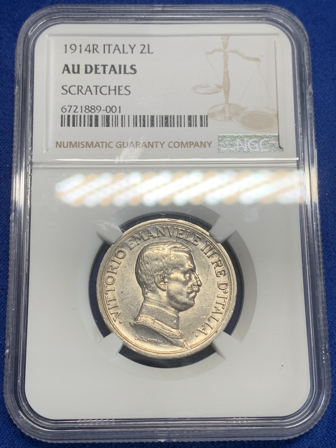 《竞宝斋》第209场-周日，周一 2场 (全场包邮) NGC-AUD 意大利 1914年 2里拉马车银币