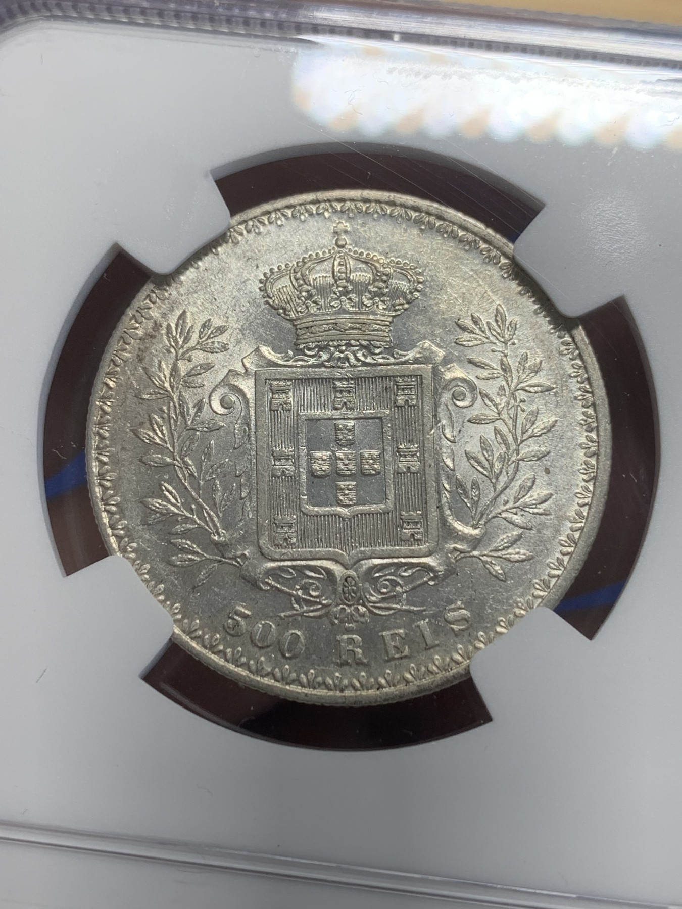 《竞宝斋》第209场-周日，周一 2场 (全场包邮) NGC AU55 葡萄牙 1896年 卡洛斯一世 500瑞斯 银币