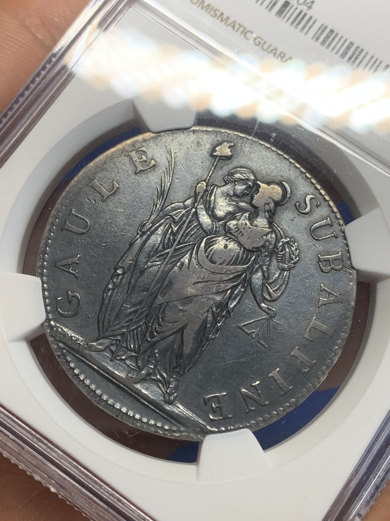 《竞宝斋》第209场-周日，周一 2场 (全场包邮) NGC VF 意大利 山南共和国 共和10年LAN9 5法郎银币 少见品种