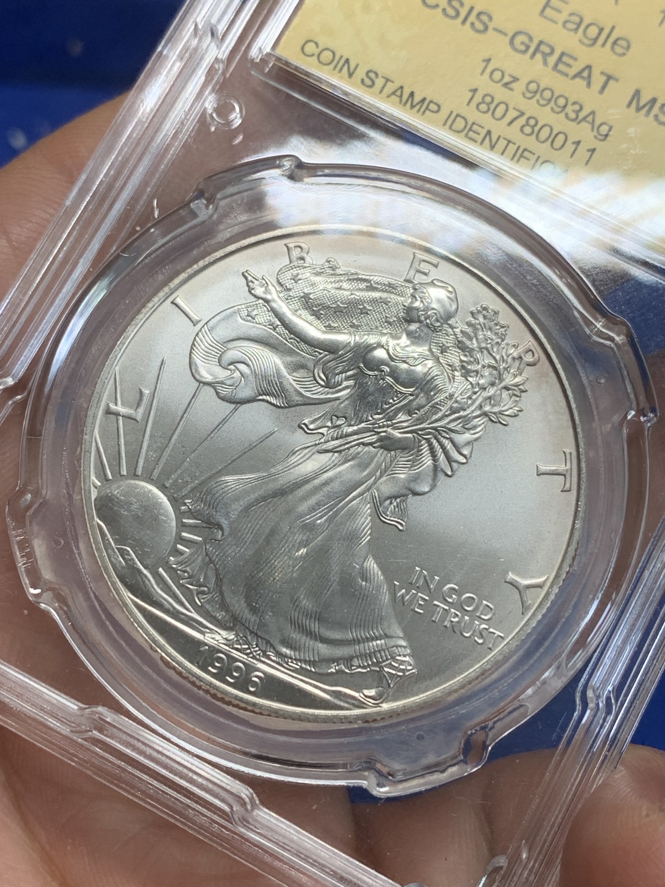 《竞宝斋》第209场-周日，周一 2场 (全场包邮) CSIS 评级 美国 1996 行走女神 1美元大银币31.1克 999银