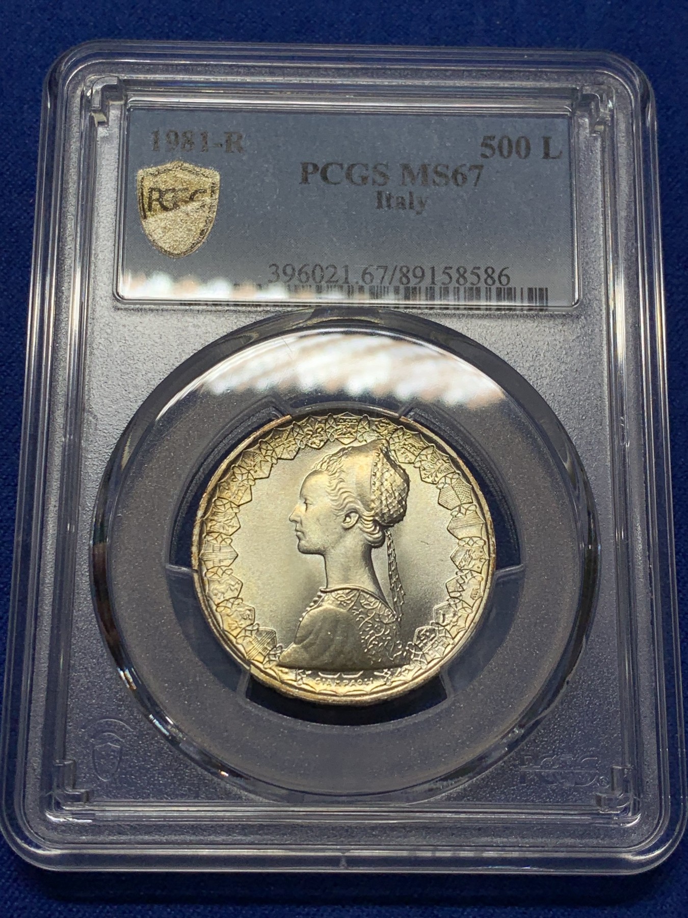 《竞宝斋》第209场-周日，周一 2场 (全场包邮) PCGS MS67 意大利1981年500里拉帆船银币 完善金色包浆