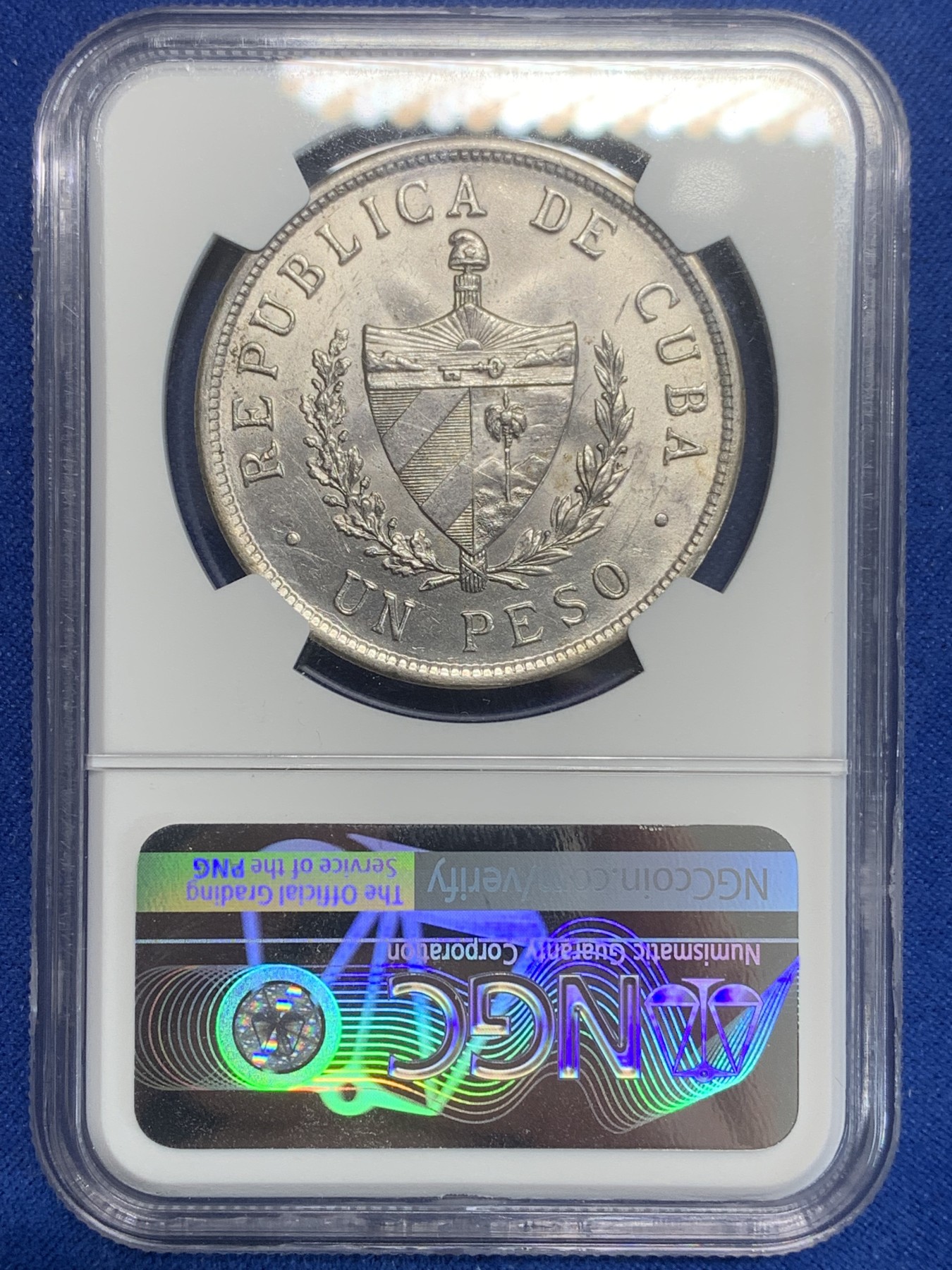 《竞宝斋》第209场-周日，周一 2场 (全场包邮) NGC-AU58 古巴 1934年 star type 大五星1比索 银币