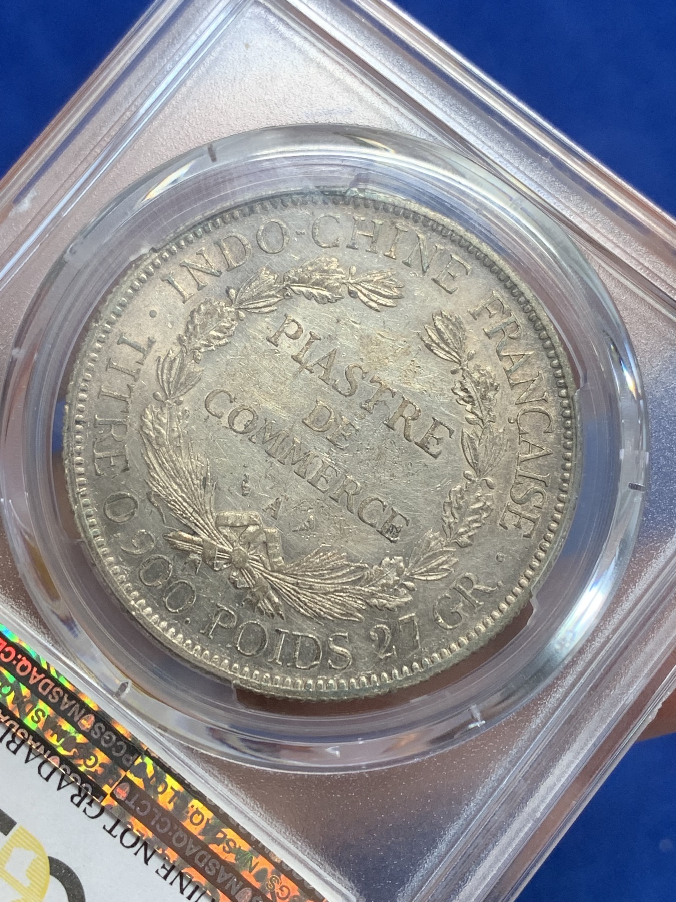 《竞宝斋》第209场-周日，周一 2场 (全场包邮) PCGS-AU 1903年法属印支坐洋银币，品相不错，可惜没有给分
