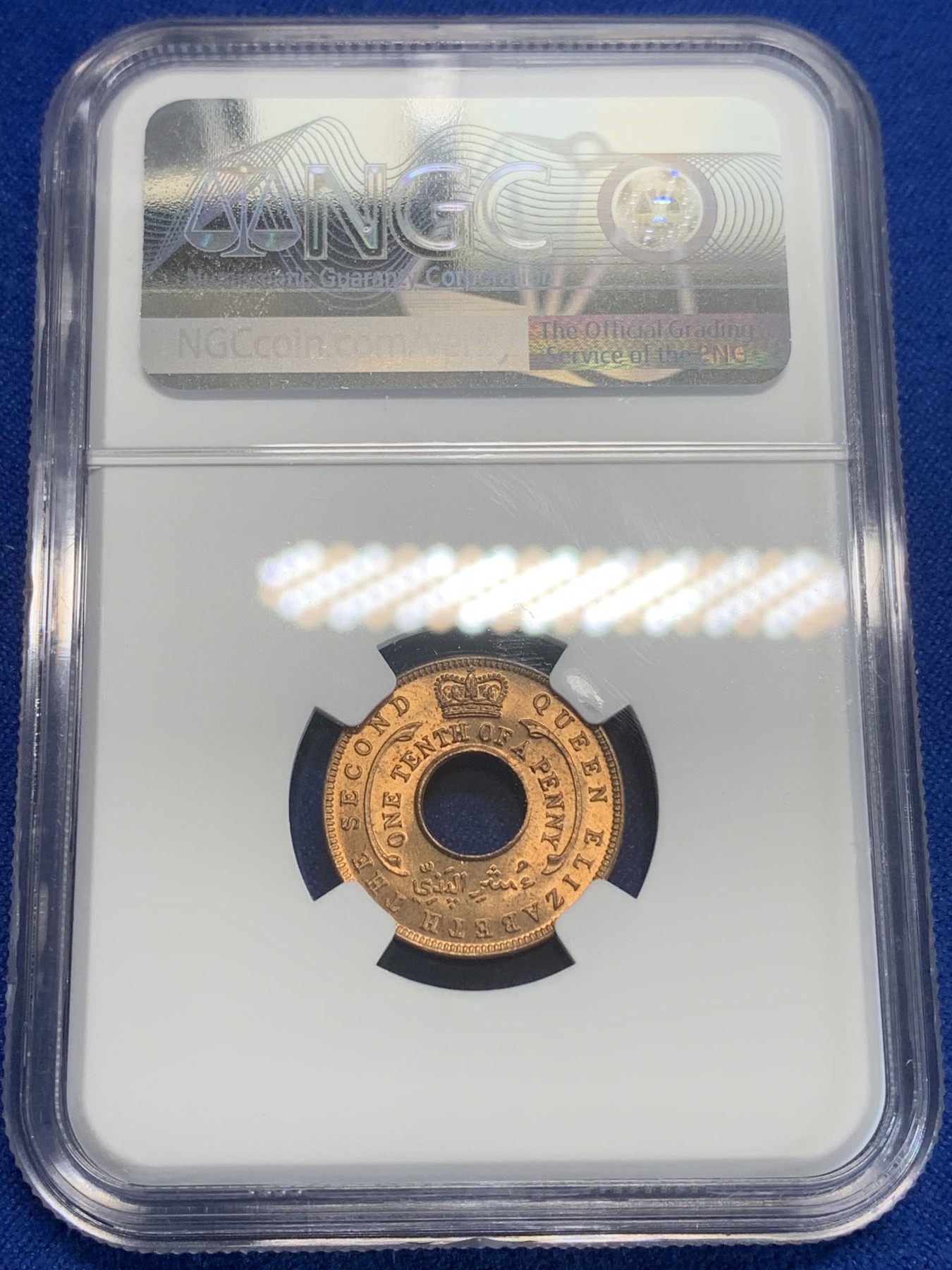 《竞宝斋》第209场-周日，周一 2场 (全场包邮) NGC-MS66RB 英属西非1956大特年 伊丽莎白二世 1/10便士铜币 冠军分 英属地名誉品 克书价700刀