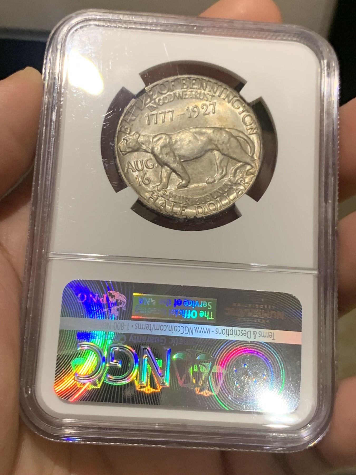 《竞宝斋》第209场-周日，周一 2场 (全场包邮) NGC-MS65  美国1927年佛蒙特州 半美元 纪念币 少见品种 金色包浆 高分 平台首拍