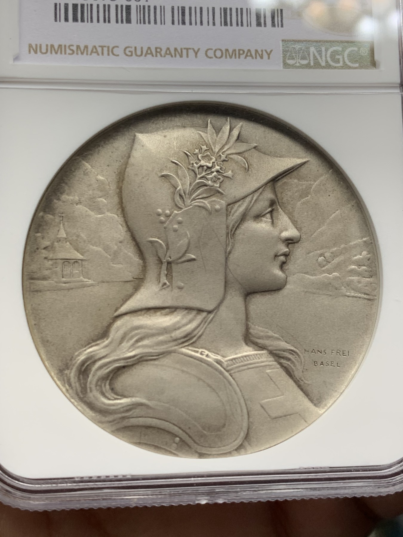 《竞宝斋》第209场-周日，周一 2场 (全场包邮) NGC MS62 瑞士1901 卢塞尔射击节银章 状态非常好的一枚