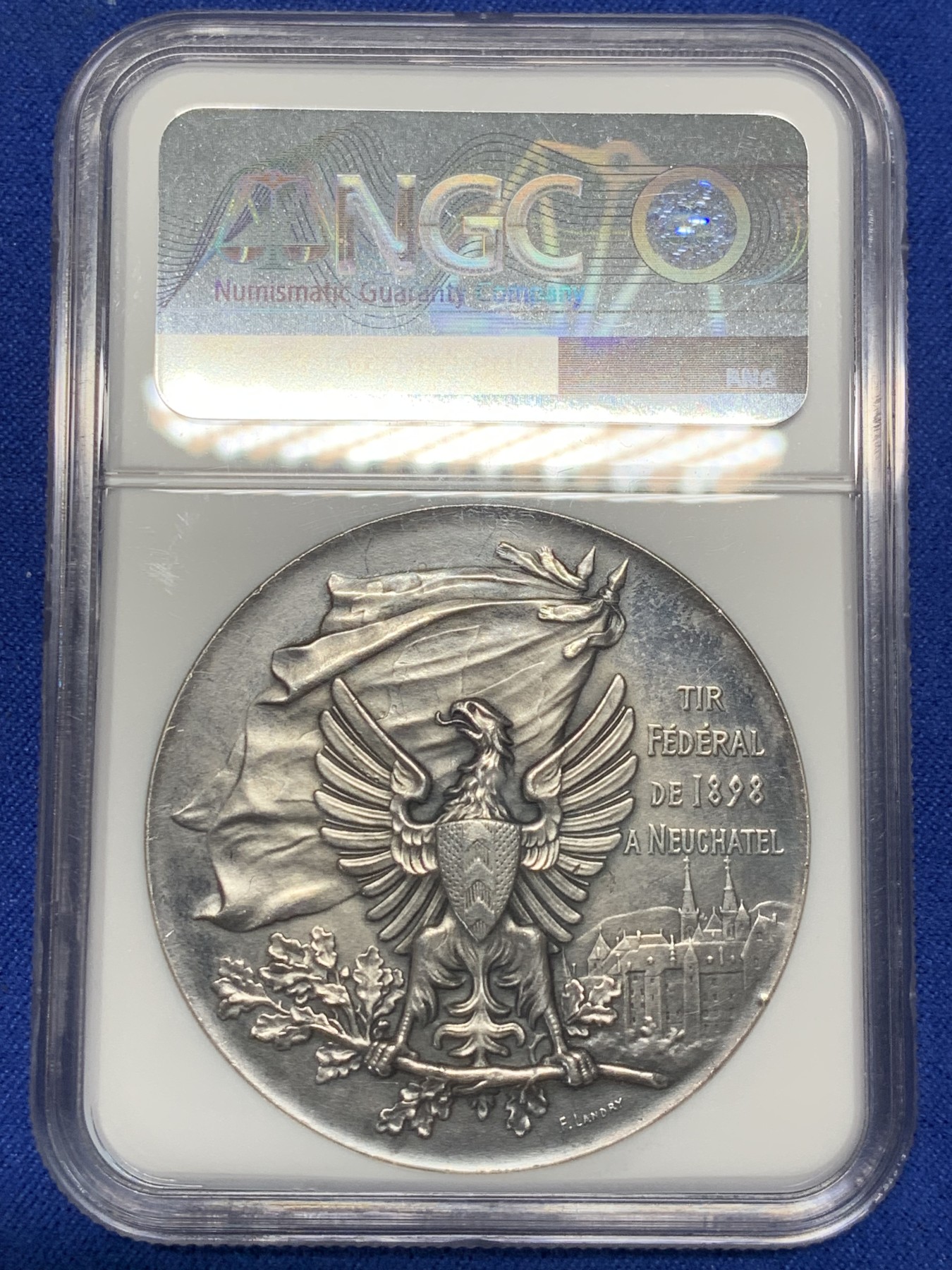 《竞宝斋》第209场-周日，周一 2场 (全场包邮) NGC MS61 热门品种 1898年 瑞士纳沙泰尔射击节银章 rich编号970C, 发行量4250枚 存世量低于500枚