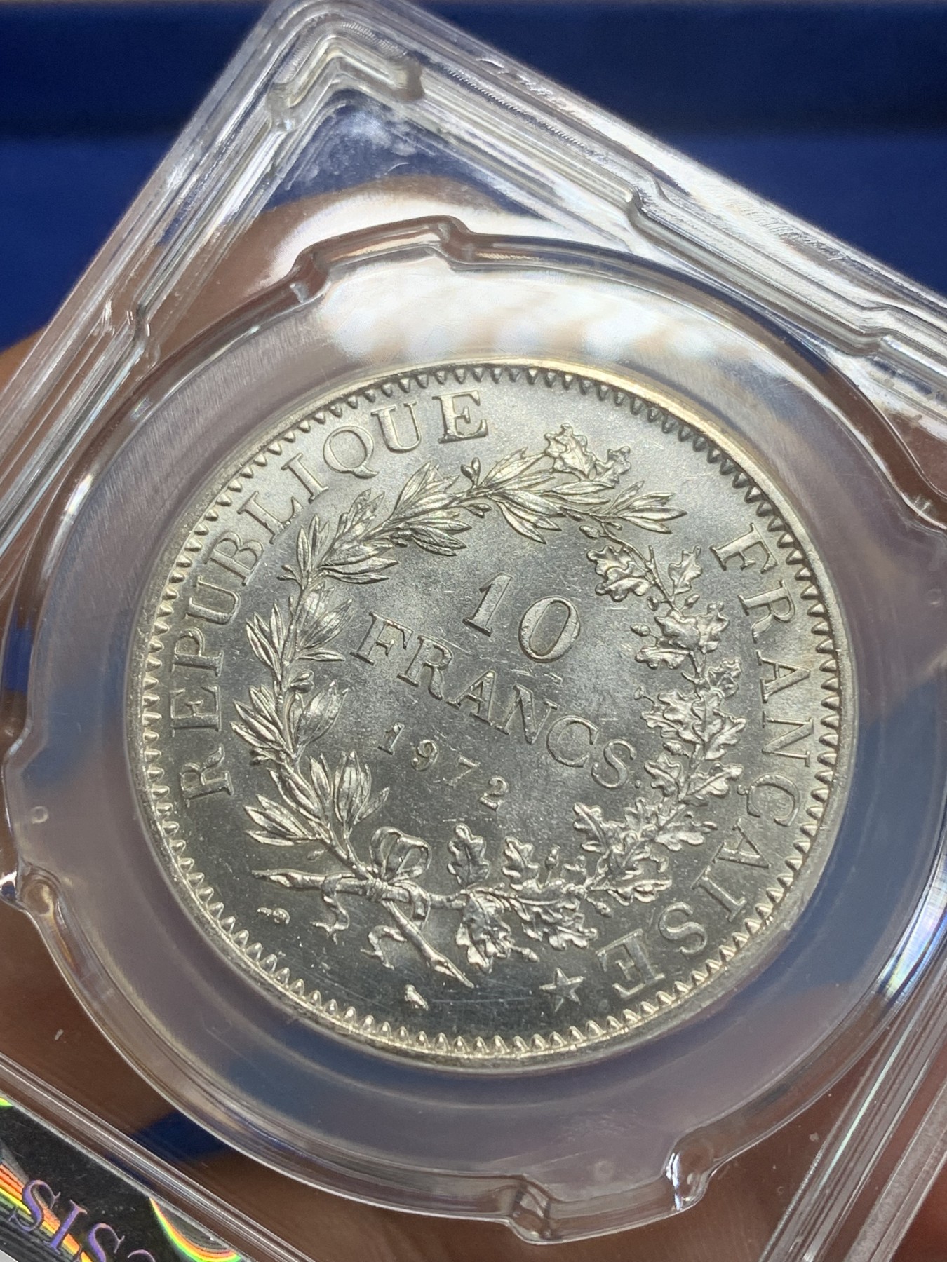 《竞宝斋》第209场-周日，周一 2场 (全场包邮) CSIS 评级 法国 1972 大力神 10法郎银币 状态很不错