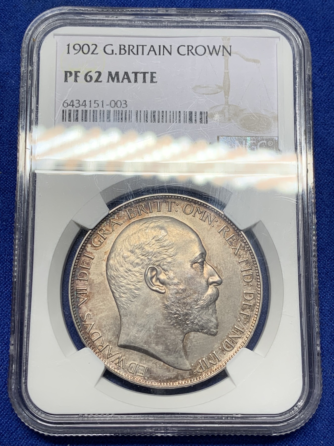 《竞宝斋》第209场-周日，周一 2场 (全场包邮) NGC PF62 英国1902年爱七马剑银币，好味道带彩，非常漂亮的一枚，2023年10月前几天刚拍的带佣金4200品相不如这枚。