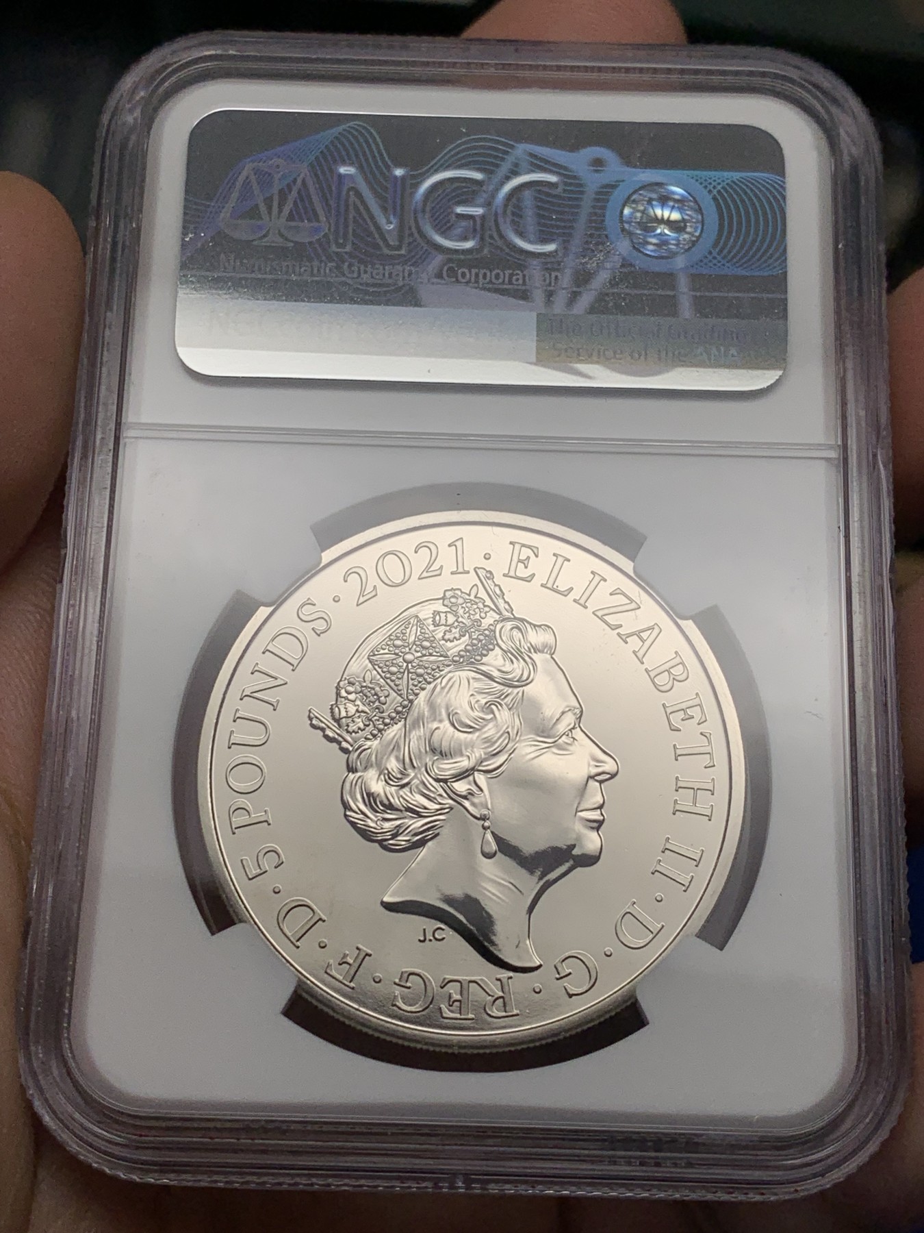 《竞宝斋》第209场-周日，周一 2场 (全场包邮) NGC MS69DPL 英国2021年5英镑阵亡将士纪念克朗币