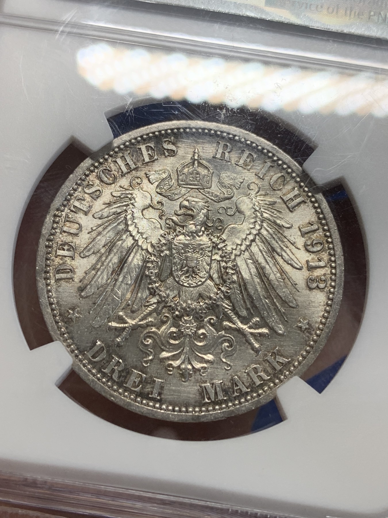 《竞宝斋》第209场-周日，周一 2场 (全场包邮) NGC MS63 德国1913普鲁士3马克银币