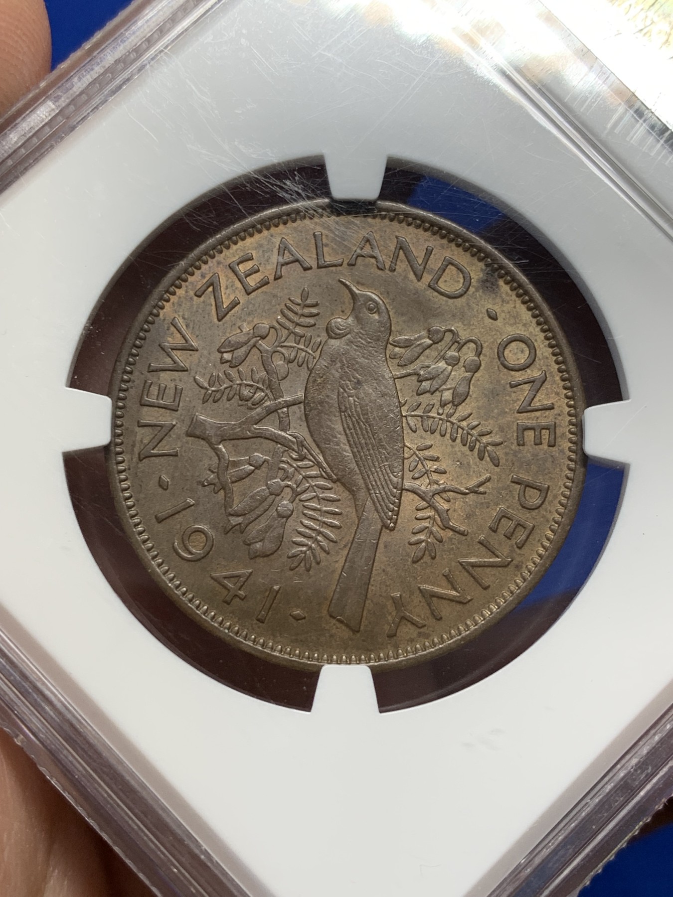 《竞宝斋》第209场-周日，周一 2场 (全场包邮) NGC MS63BN 新西兰1941年乔六1便士铜币