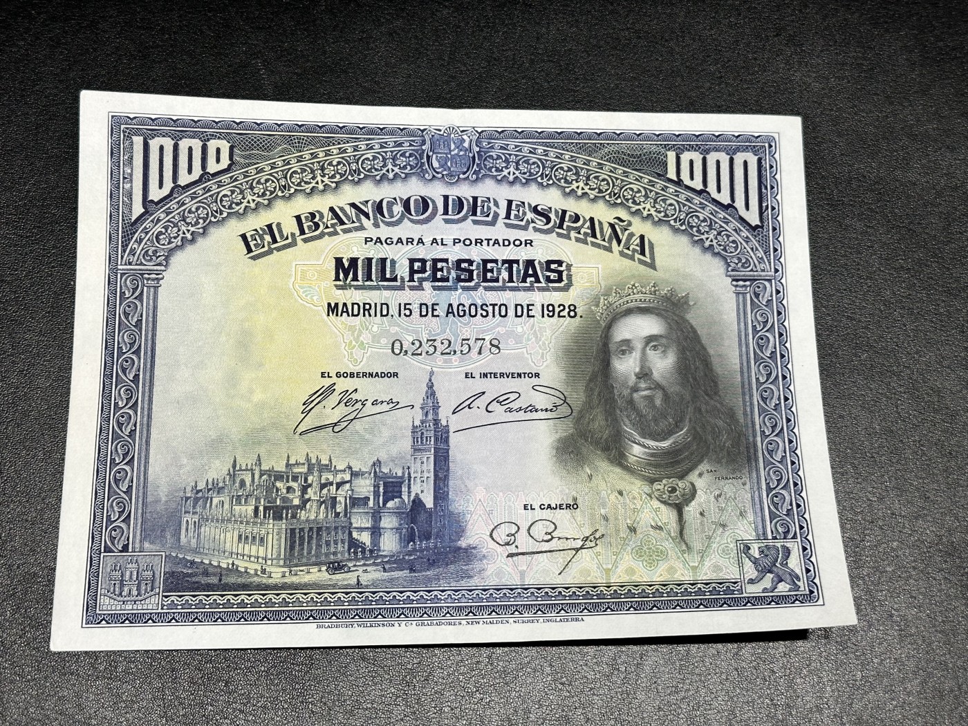 《外钞收藏家》第三百三十期 1928年西班牙1000比塞塔 AU品相