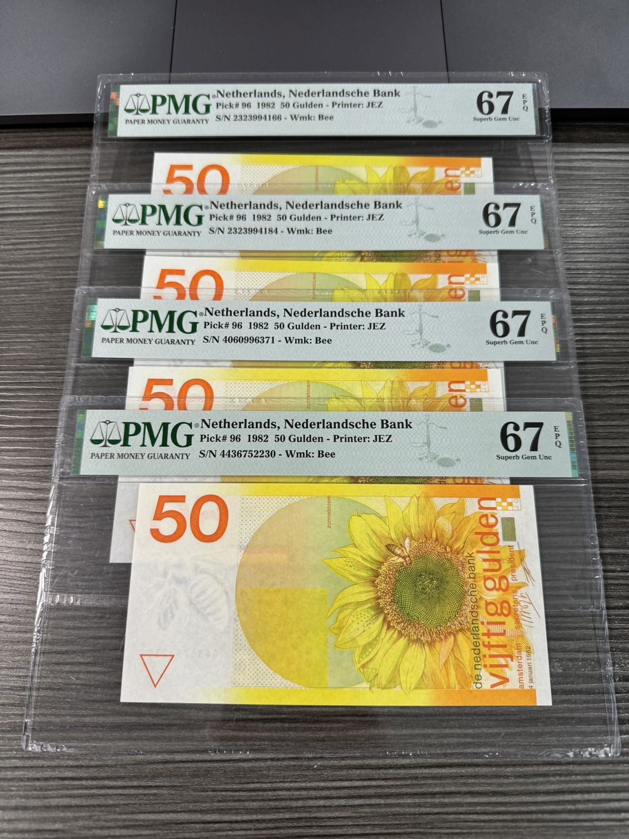 [PMG-67分] 荷兰1982年50盾纸币 经典三剑客（向日葵）多张可选号