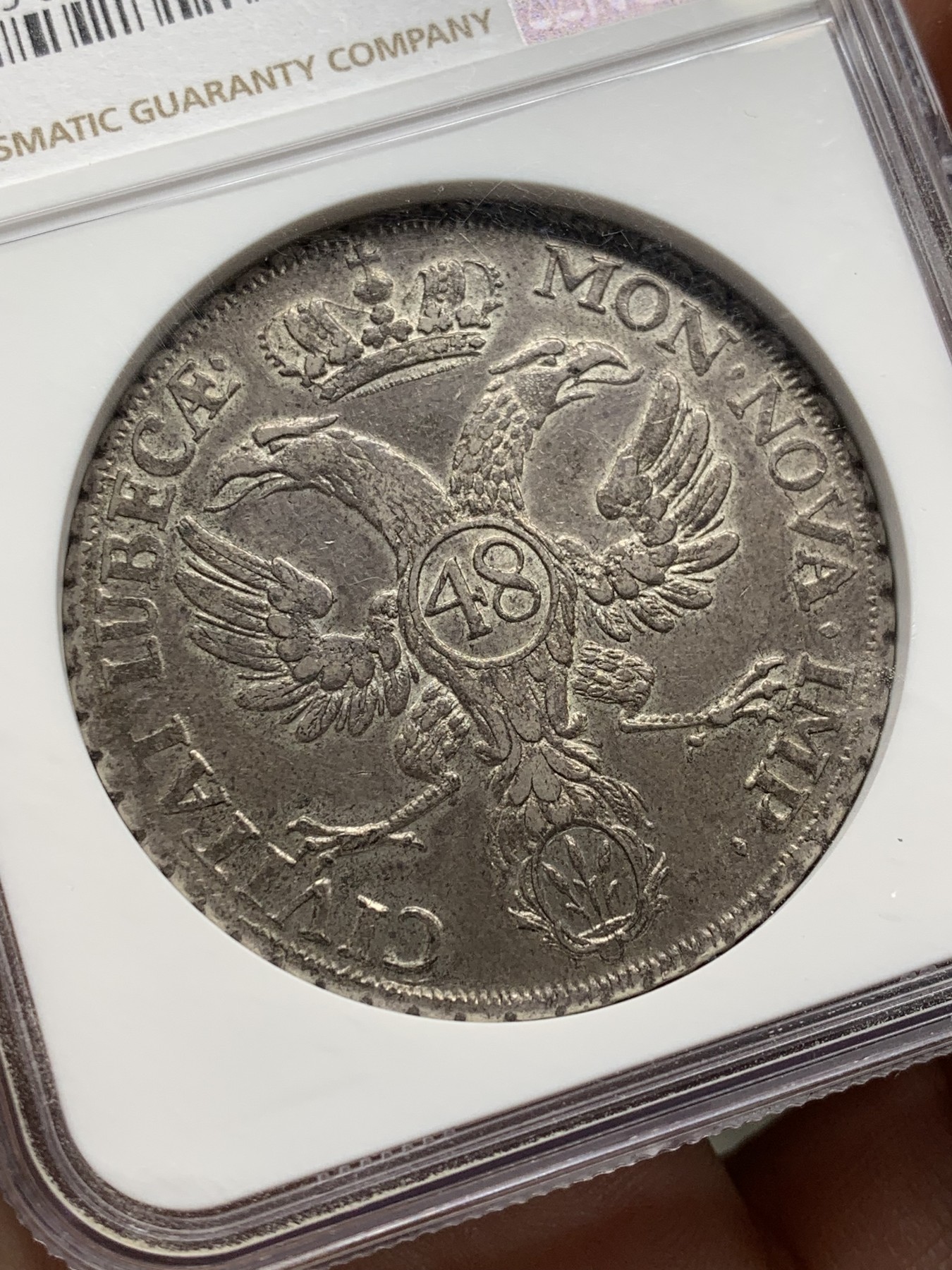 《竞宝斋》第209场-周日，周一 2场 (全场包邮) NGC AU50  德国 1752 吕贝克 48先令大银币，这个品种出分难得。