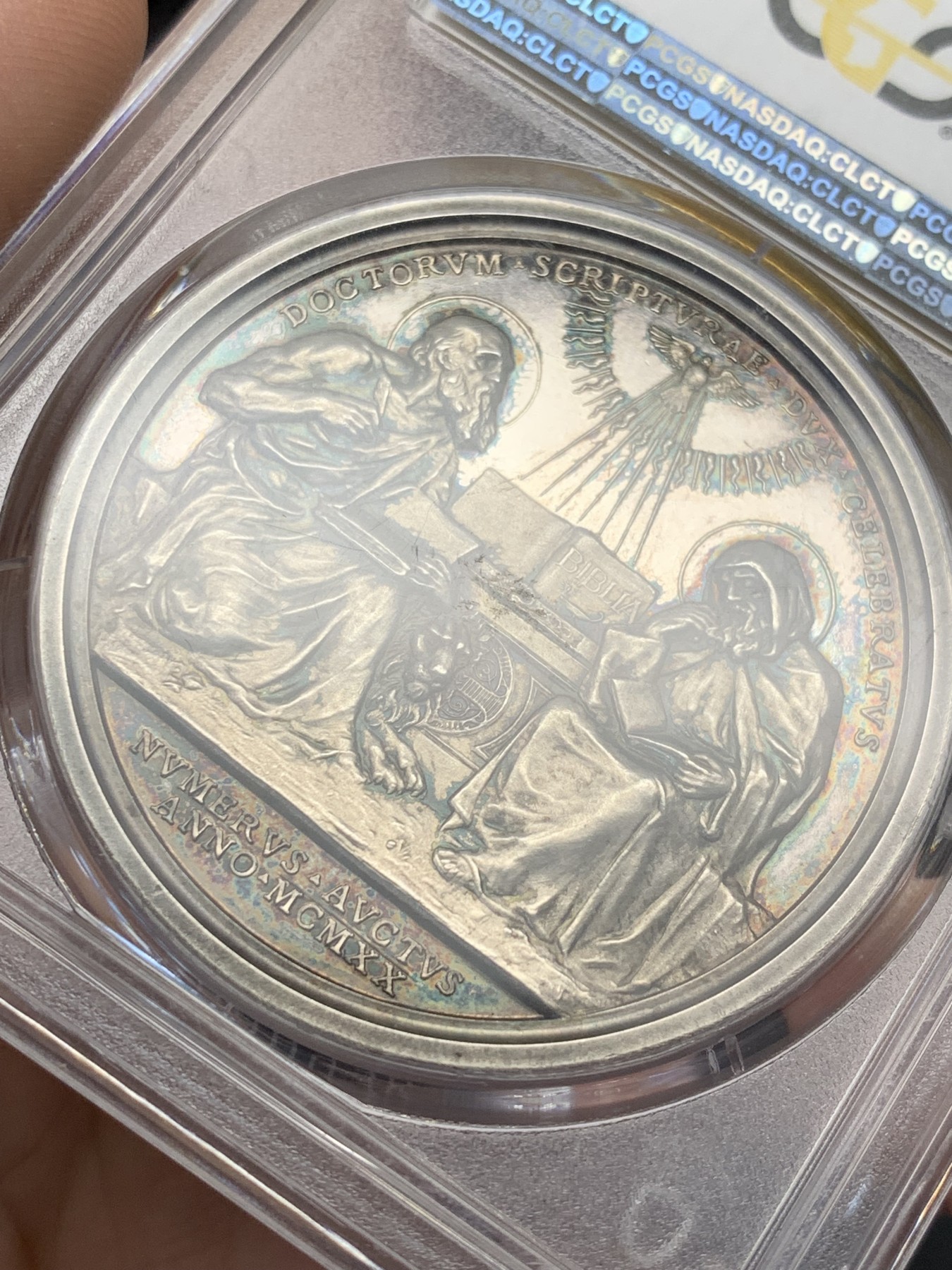《竞宝斋》第209场-周日，周一 2场 (全场包邮) PCGS SP62 1920年梵蒂冈教皇本笃十五世纪念银章 五彩包浆 生动形象