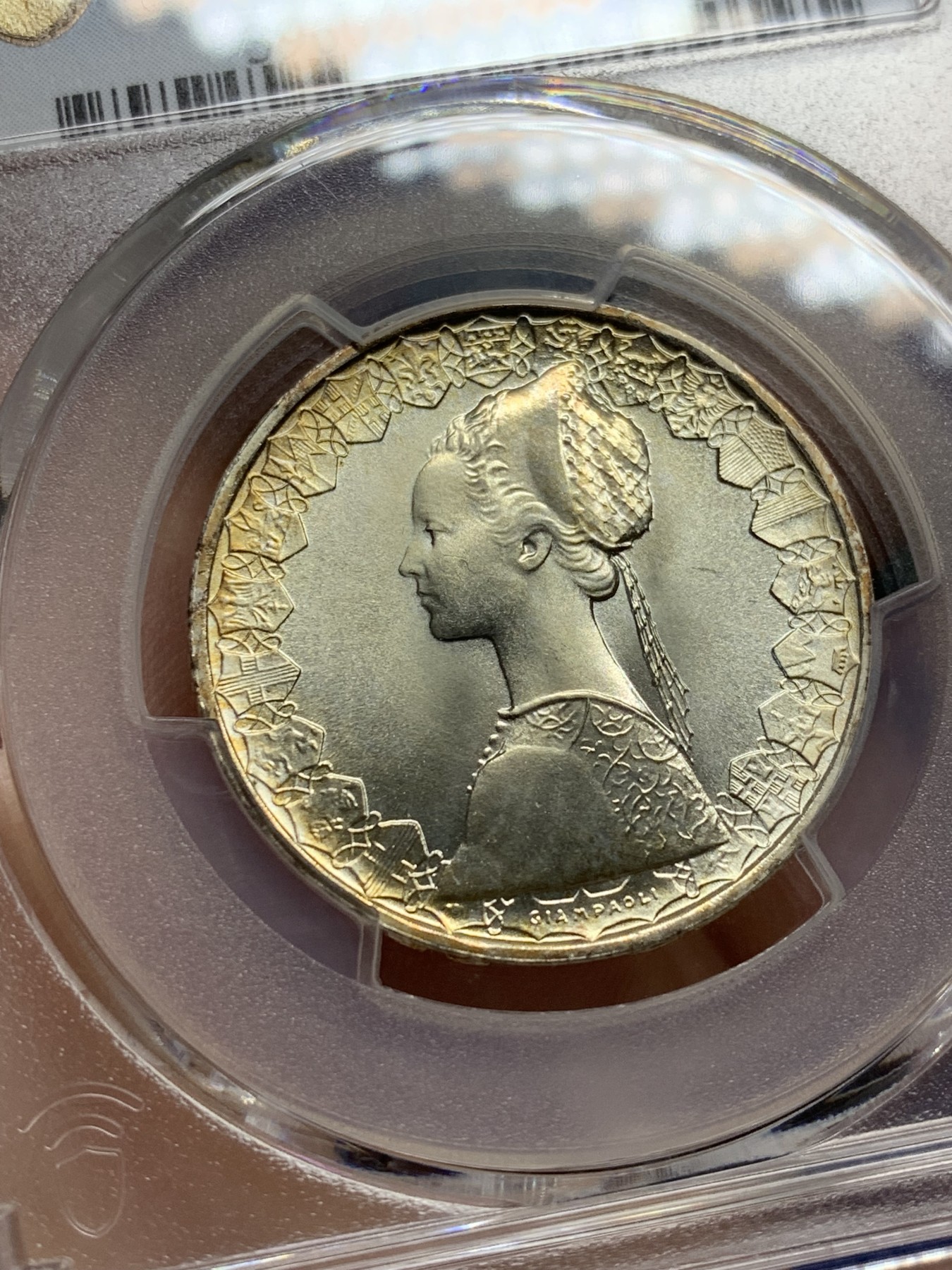 《竞宝斋》第209场-周日，周一 2场 (全场包邮) PCGS MS67 意大利1981年500里拉帆船银币 完善金色包浆