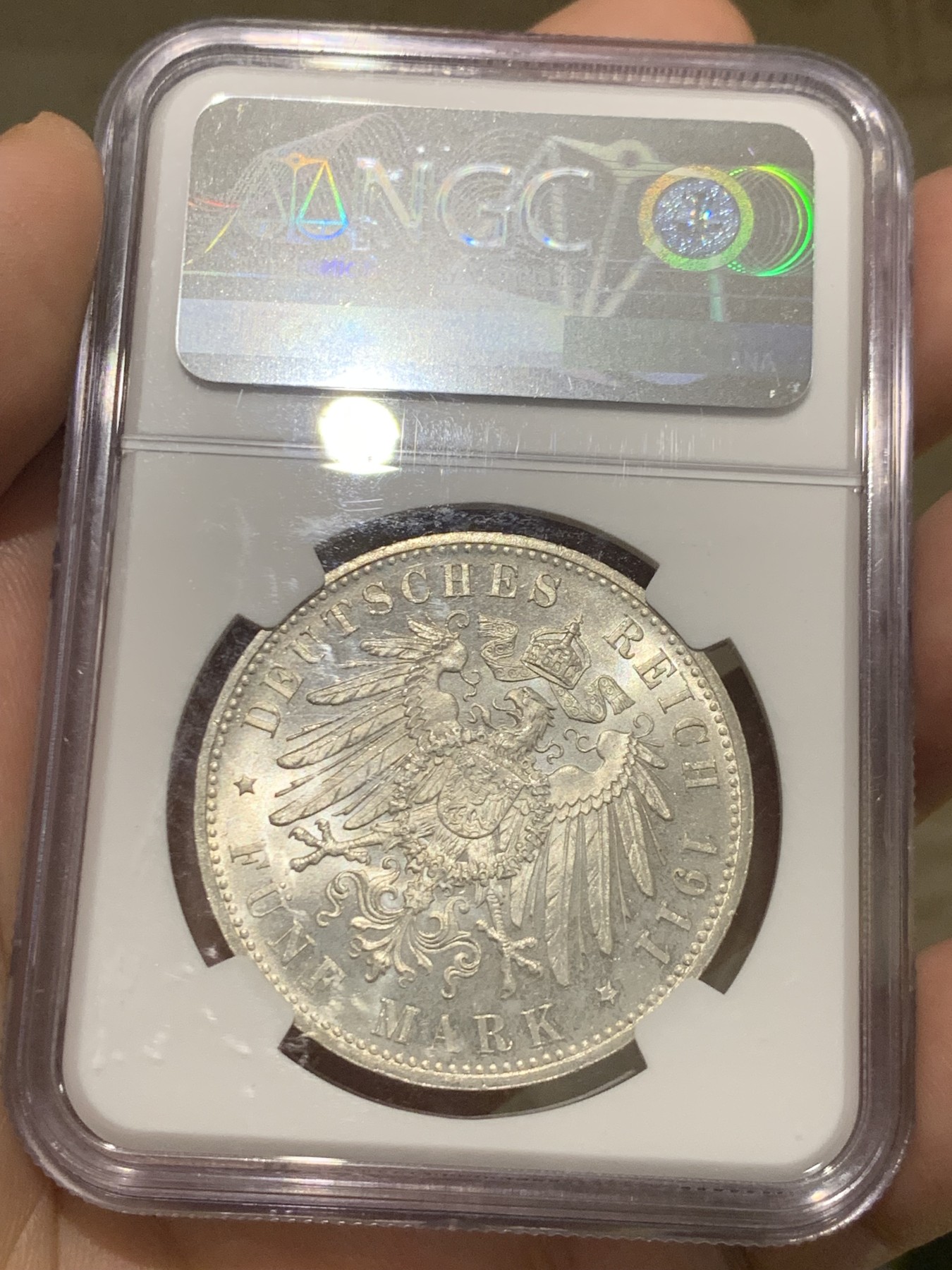 《竞宝斋》第209场-周日，周一 2场 (全场包邮) NGC-MS63 1911年  德国  巴伐利亚王国 5马克 利奥波德亲王90大寿纪念币 细节一流