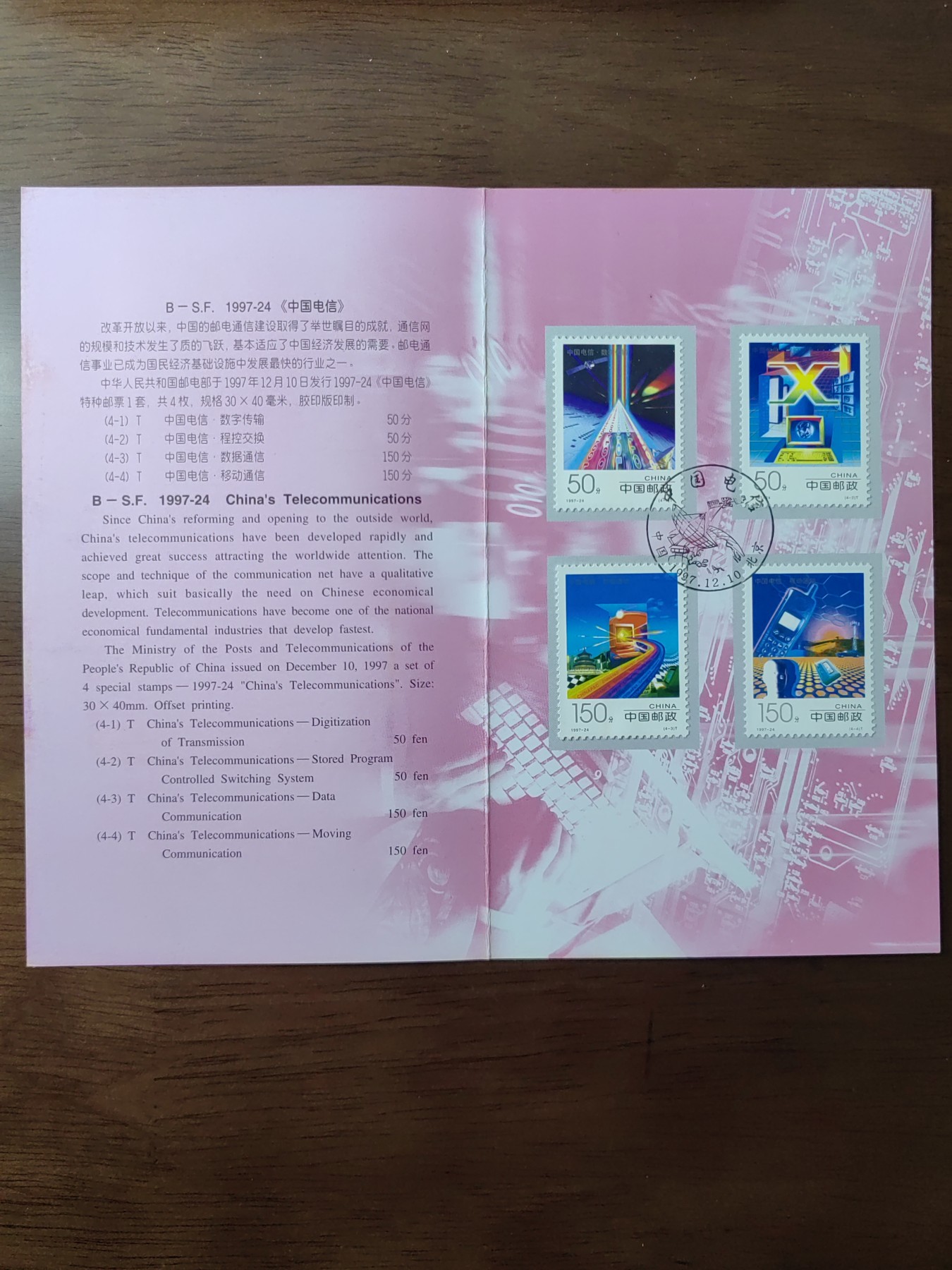 联合阁邮币社™ ——“中国邮品专场” B-S.F 1997-24 中国电信 