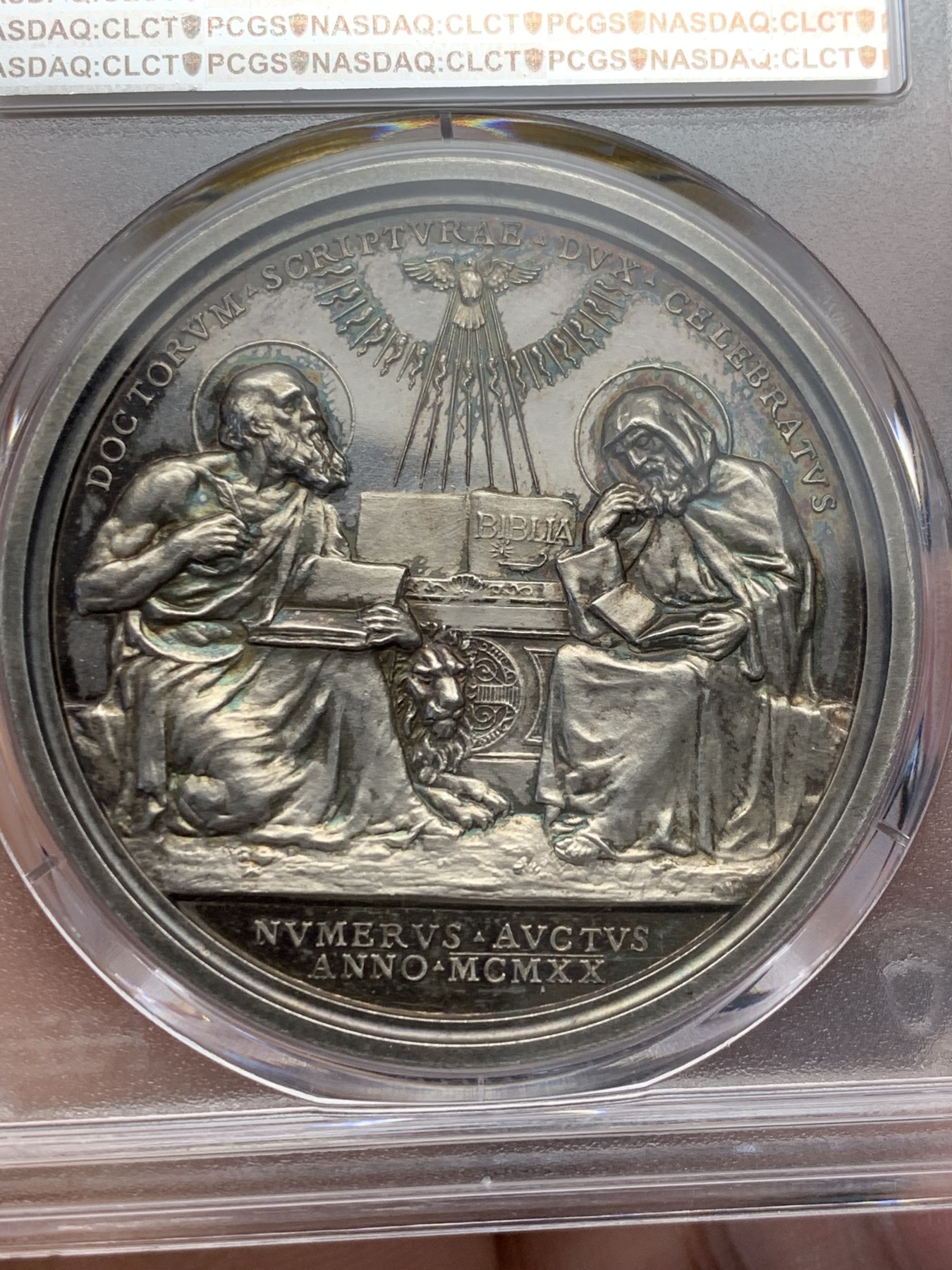 《竞宝斋》第209场-周日，周一 2场 (全场包邮) PCGS SP62 1920年梵蒂冈教皇本笃十五世纪念银章 五彩包浆 生动形象