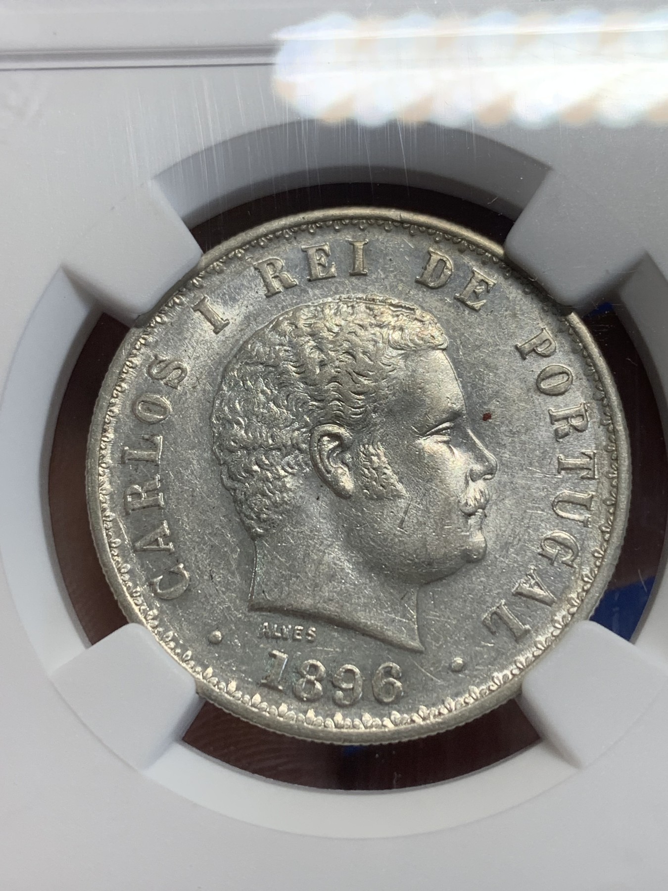 《竞宝斋》第209场-周日，周一 2场 (全场包邮) NGC AU55 葡萄牙 1896年 卡洛斯一世 500瑞斯 银币