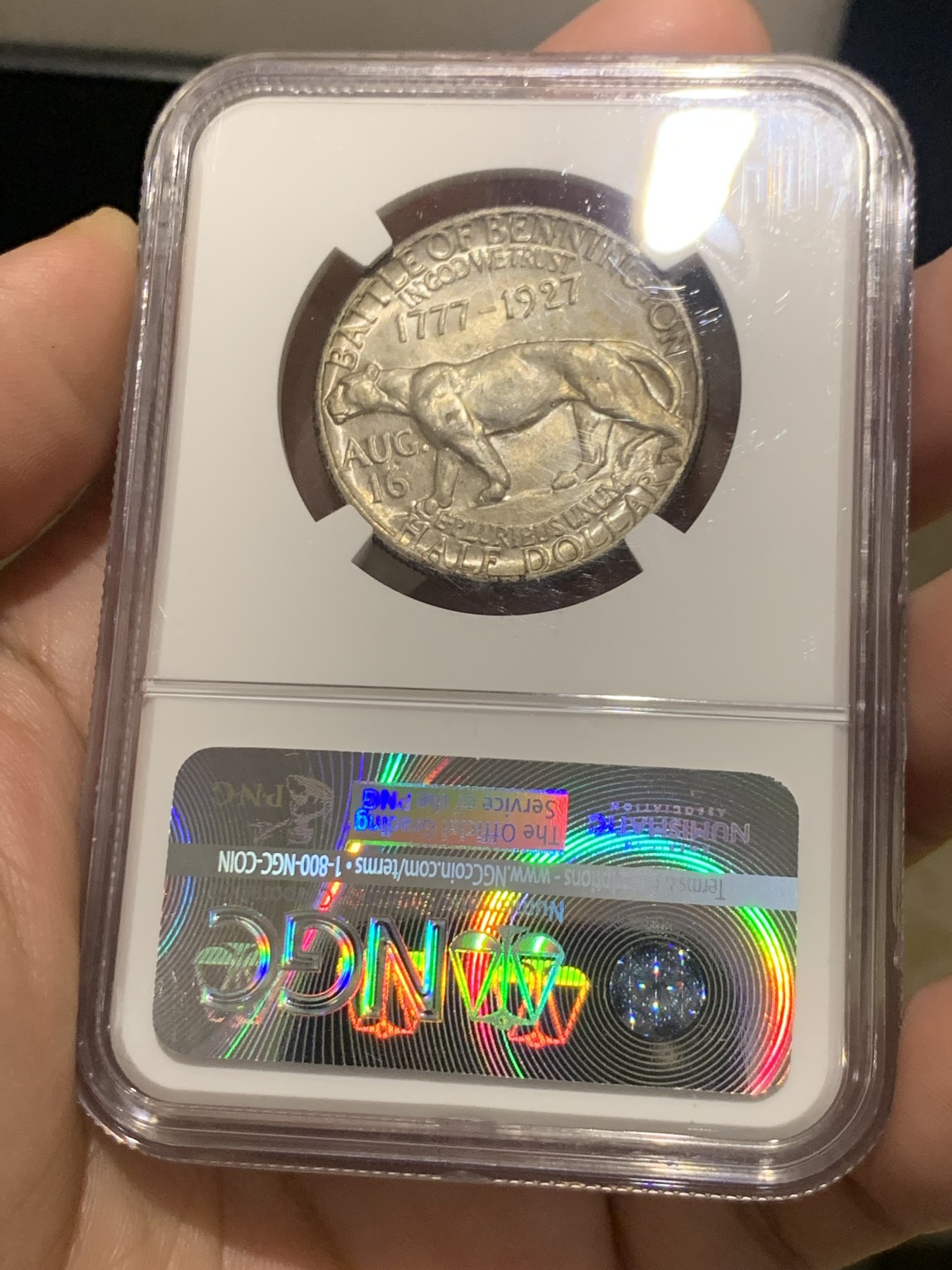 《竞宝斋》第209场-周日，周一 2场 (全场包邮) NGC-MS65  美国1927年佛蒙特州 半美元 纪念币 少见品种 金色包浆 高分 平台首拍