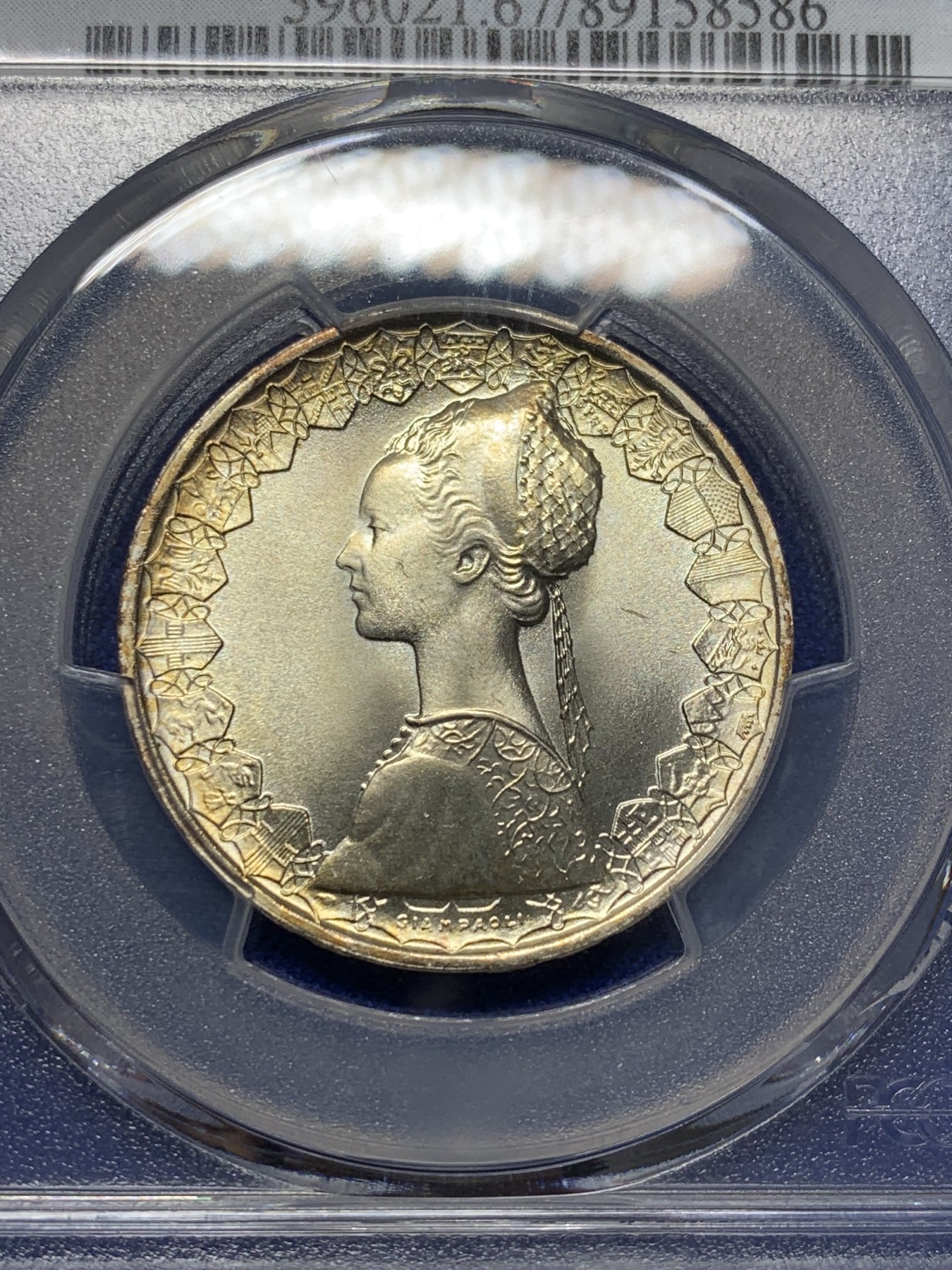 《竞宝斋》第209场-周日，周一 2场 (全场包邮) PCGS MS67 意大利1981年500里拉帆船银币 完善金色包浆