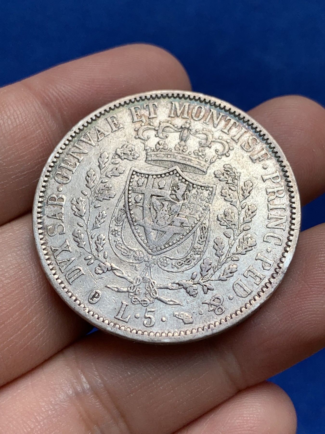 《竞宝斋》第209场-周日，周一 2场 (全场包邮) 意大利邦国1830撒丁岛5里拉银币 稀少品种