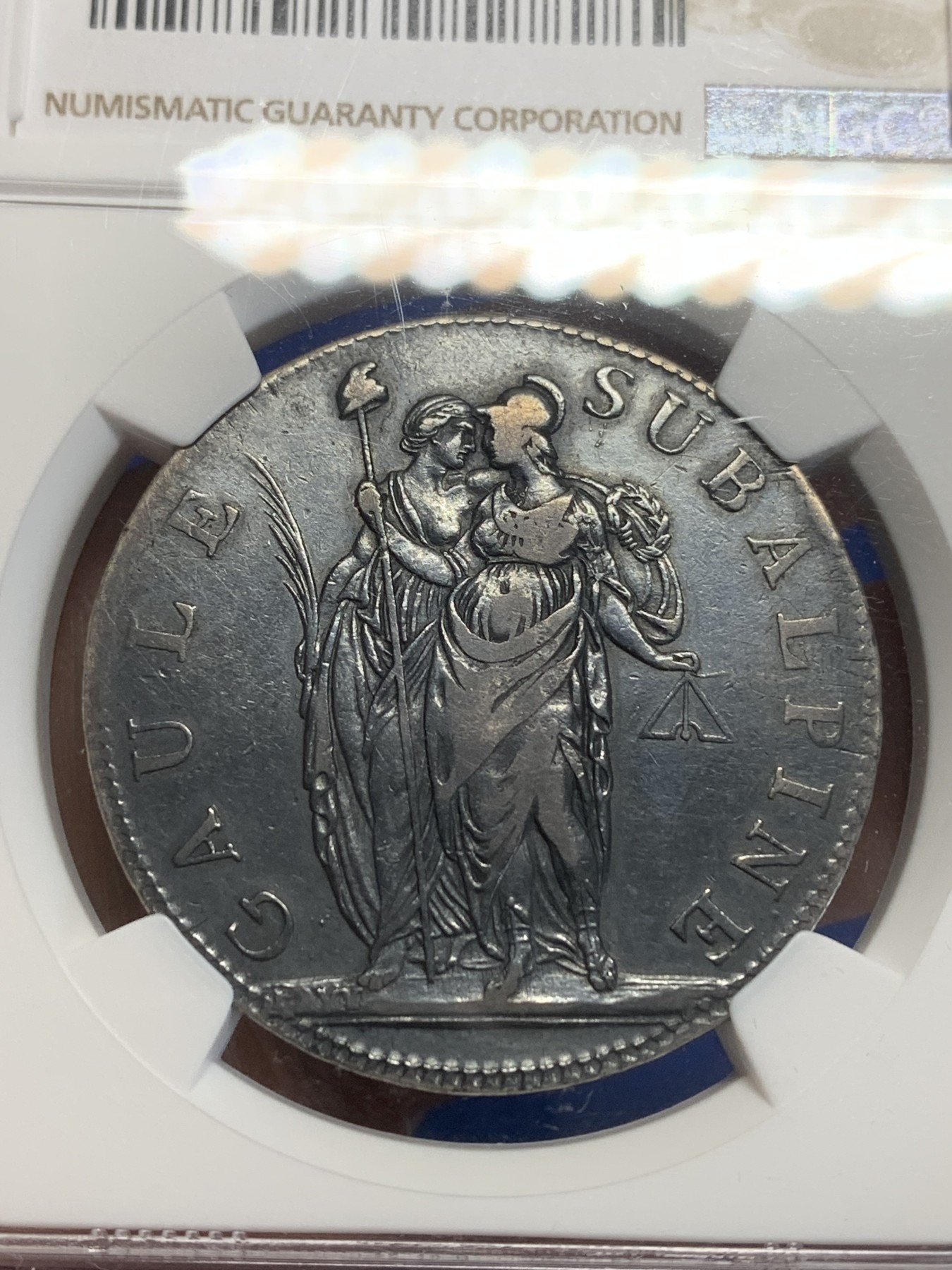 《竞宝斋》第209场-周日，周一 2场 (全场包邮) NGC VF 意大利 山南共和国 共和10年LAN9 5法郎银币 少见品种