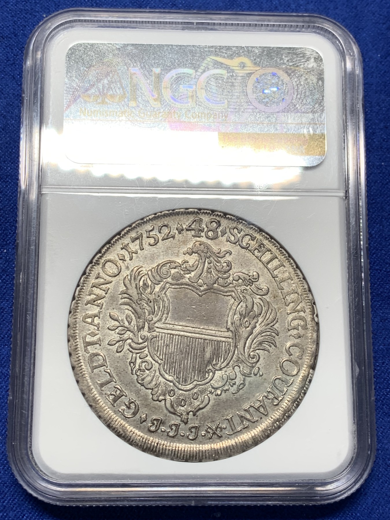 《竞宝斋》第209场-周日，周一 2场 (全场包邮) NGC AU50  德国 1752 吕贝克 48先令大银币，这个品种出分难得。