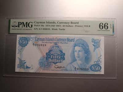 第二十二场，（高货场） - 开曼群岛1987年50元，大珍品！pmg66首发A1冠！！