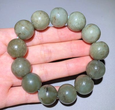 玉石翡翠玛瑙｜拍卖专场 和田玉老糖玉大颗粒手链｜13颗 每颗16mm