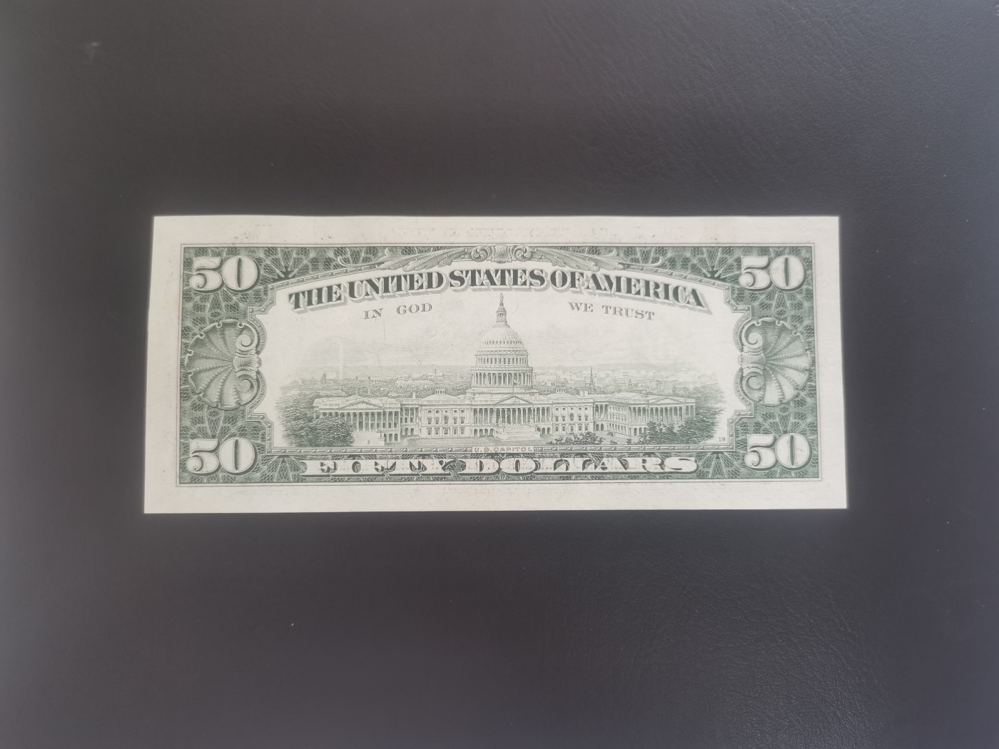 美国纸币 1993年 小头50美元 全新直板无折 微微黄 美国纸币 1993年 小头50美元 全新直板无折 微微黄