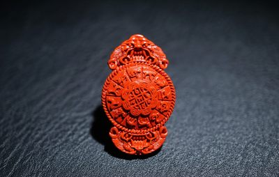 手串木器杂件｜拍卖专场 朱砂九宫牌挂件｜3.9*2.3*0.6cm