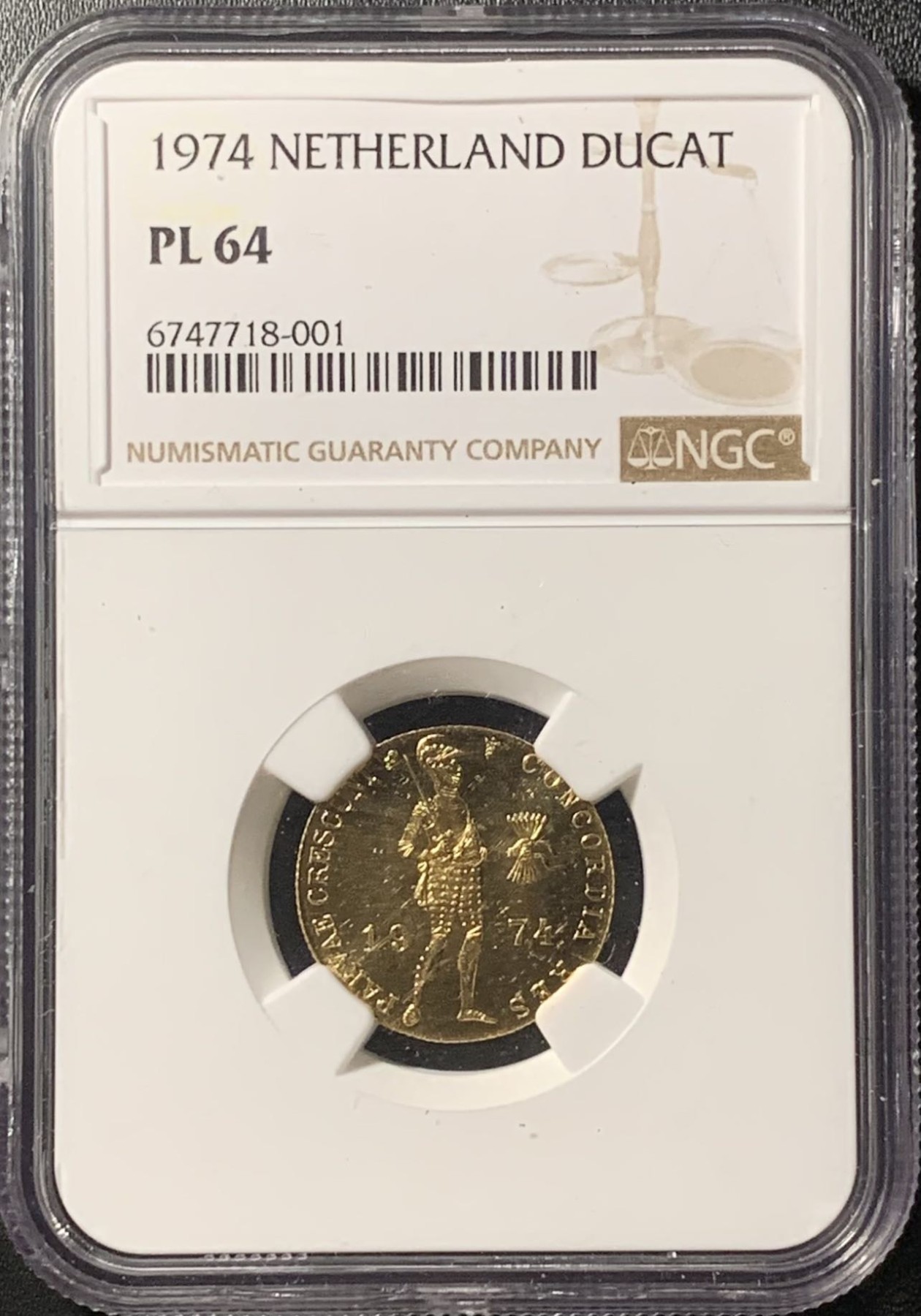 紫瑗钱币——第319期拍卖 荷兰 1974年 武士 1杜卡特 金币 NGC PL64