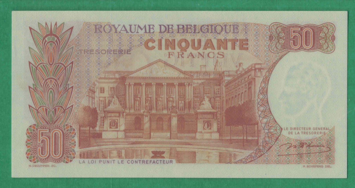 比利时50法郎 1966年 P-139 欧洲纸币 实物图 UNC