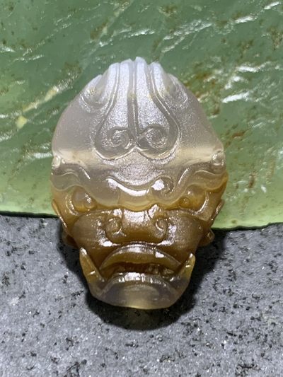 精美亚光高玉化巴西玛瑙手工雕刻兽首一体佛头三通一个 - 精美亚光高玉化巴西玛瑙手工雕刻兽首一体佛头三通一个