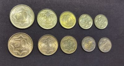 北京马甸外国币专卖微拍第110期，外国非贵金属纪念币，流通币专场，陆续上新，欢迎关注 - 1993年哈萨克斯坦首版，黄铜和红铜两个版，其中红铜版完整一套非常稀少