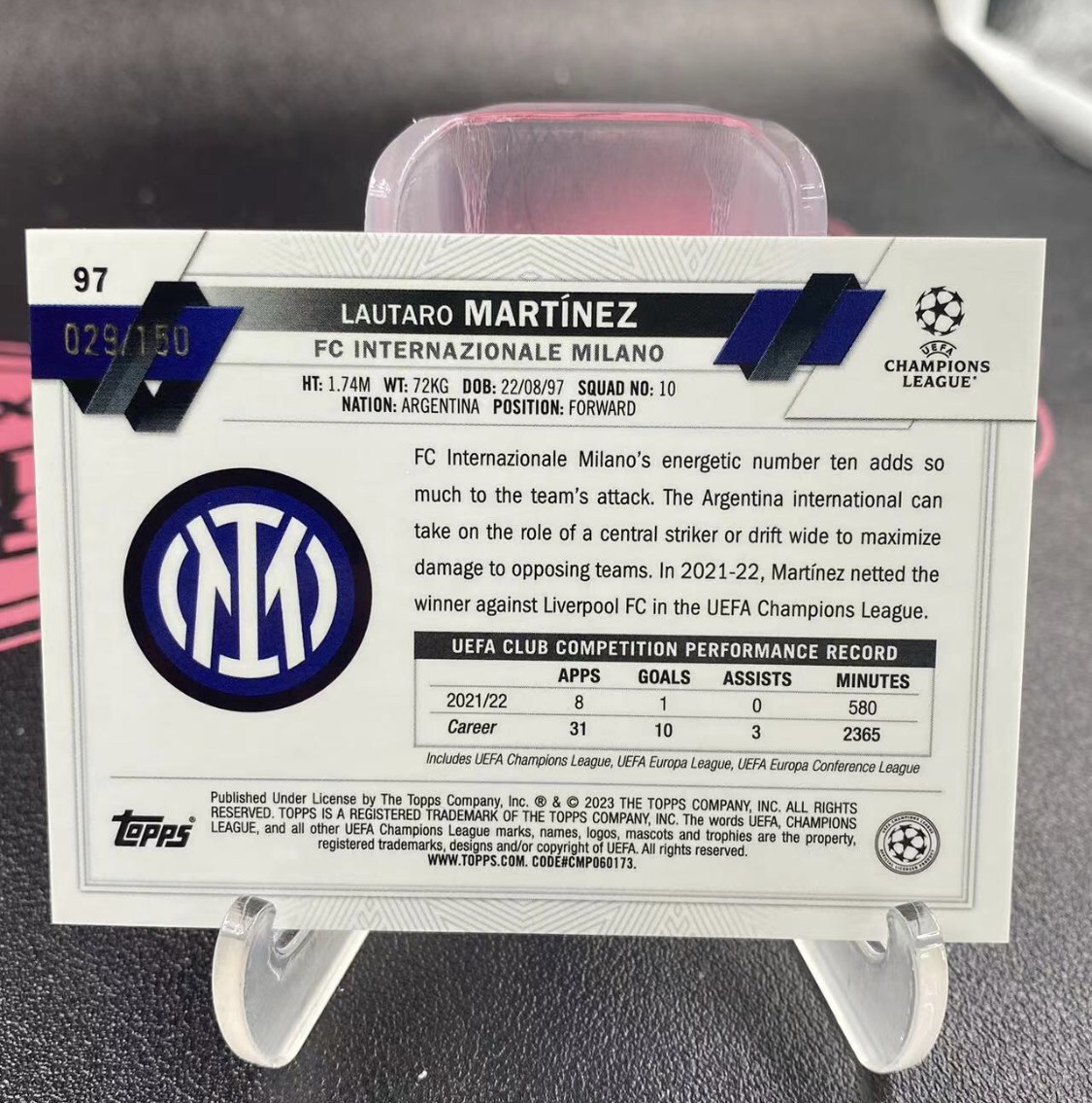 Topps球星卡 2023 Topps Chrome Lautaro Martínez 欧冠 150编 折射 蓝折 国际米兰 国米 劳塔罗 马丁内斯