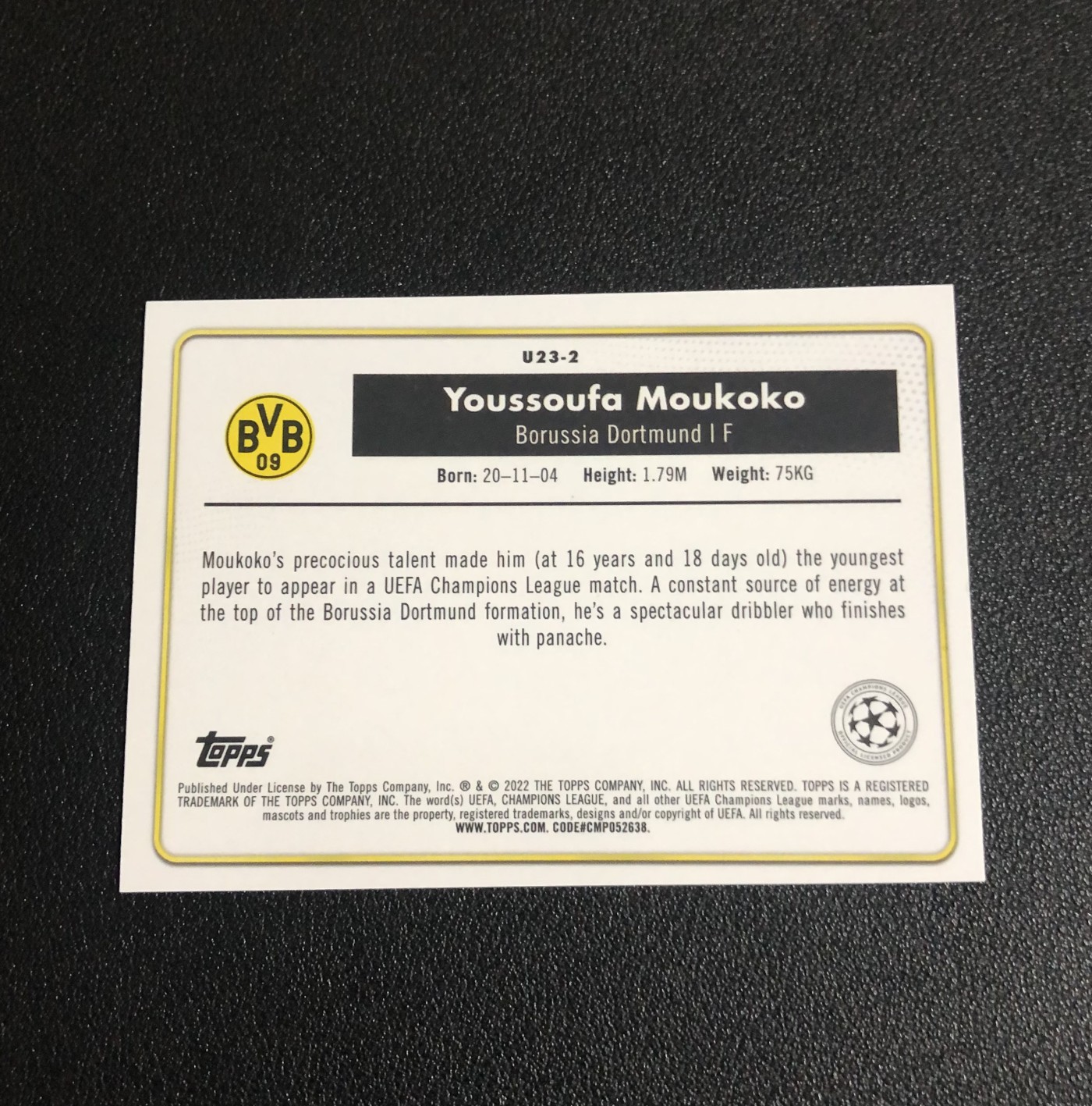 Topps球星卡 2022 topps merlin 欧冠梅林 U23特卡 穆科科 银折