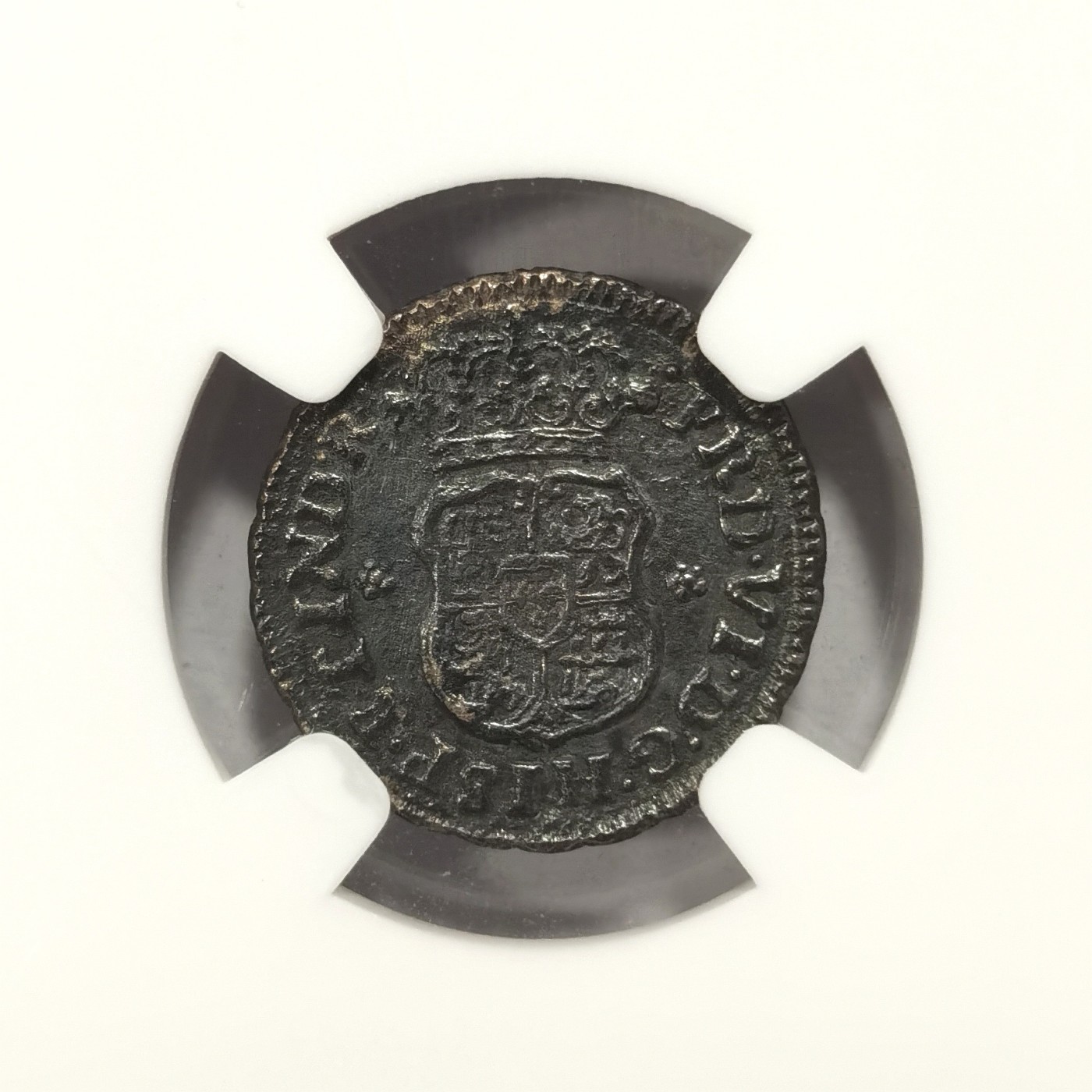博洋堂世界钱币拍卖第140期（全场包邮） NGC XF 西属墨西哥1749年斐迪南六世地球双柱1/2Real银币，少见半里亚尔小地球，黑漆包浆，细节漂亮