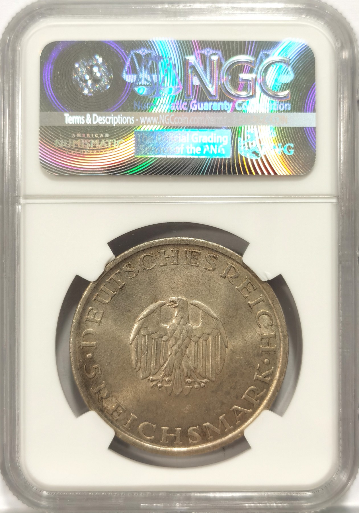 博洋堂世界钱币拍卖第066期（全场包邮） NGC MS64 德国魏玛共和国1929年莱辛5马克纪念银币